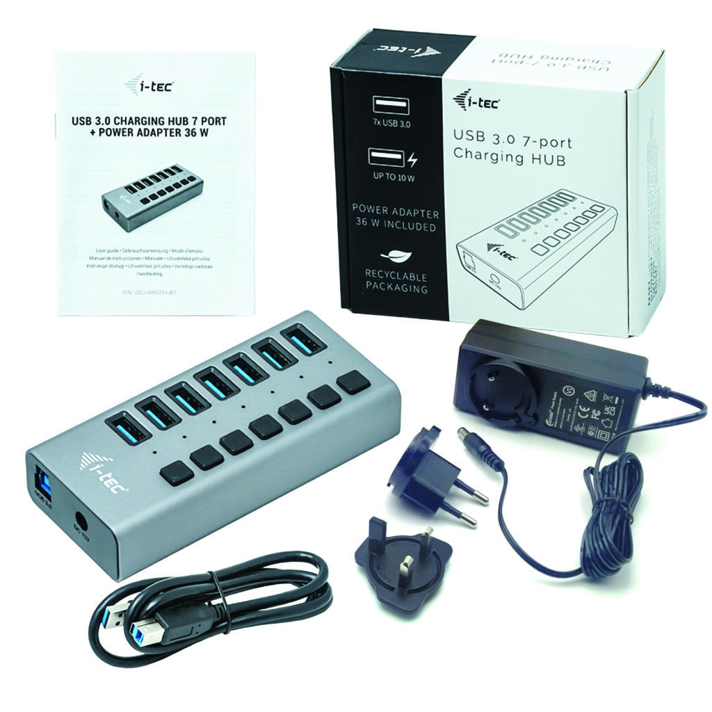 I-TEC USB 3.0 Charging HUB 7port port mit externem Netzadapter 36W 7x USB Ladeport fuer Tablets Notebooks Ultrabooks PC