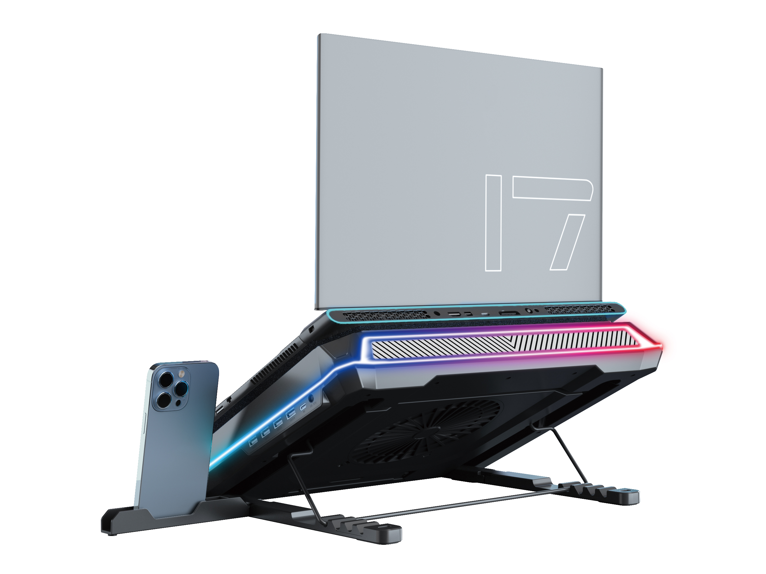 CONCEPTRONIC USB-C Laptop-Kühlpad + Handyhalter, RGB, 12V