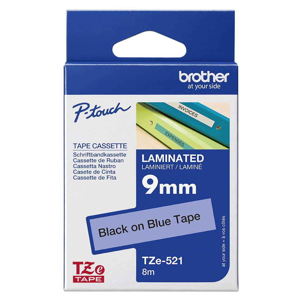 TZE-521 LAMINATED TAPE 9MM 8M BLACK ON BLUE