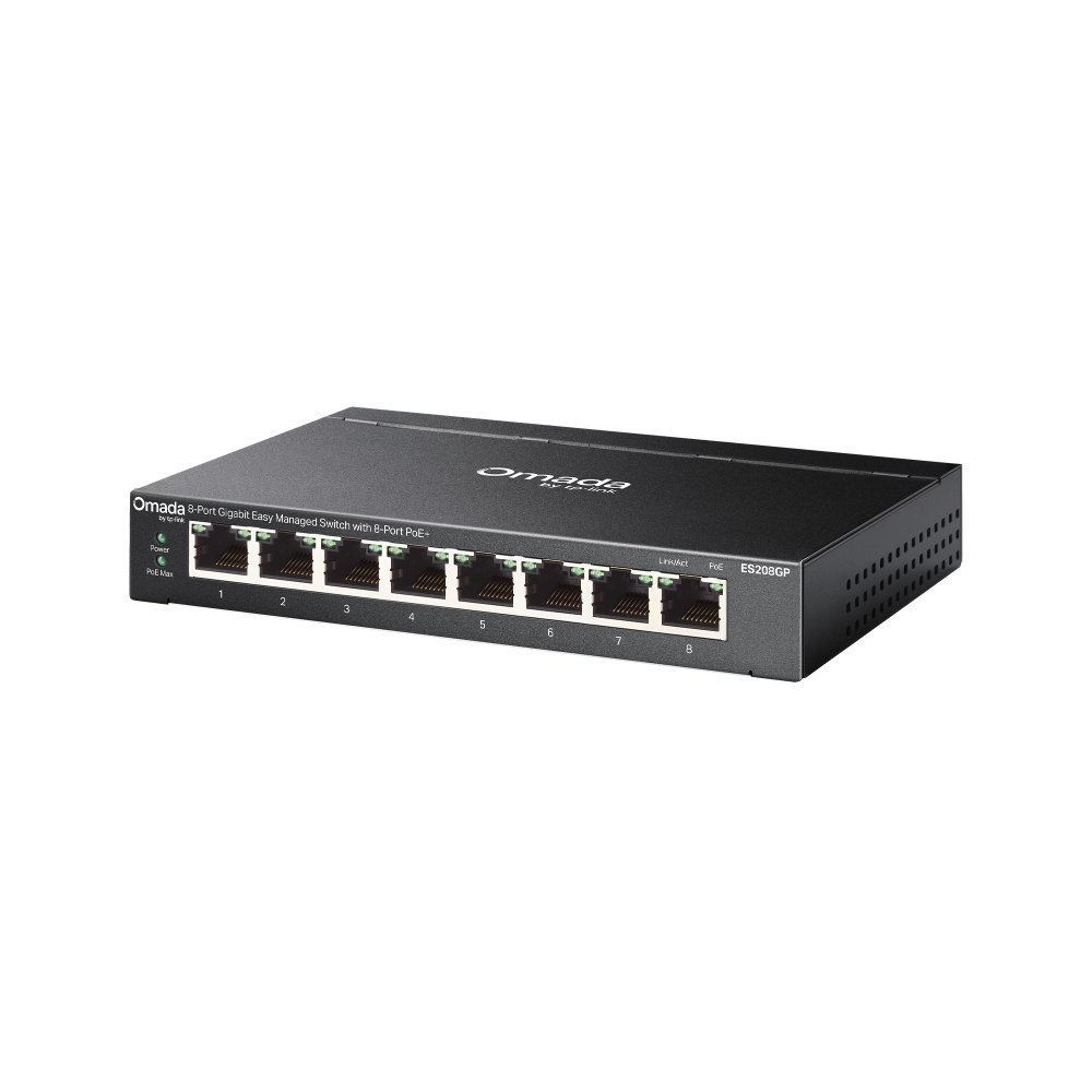 TP-LINK ES208GP Omada 8-Port Gigabit Easy Managed Switch 8× 10/100/1000 Mbps PoE+ lüfterlos 64W Power Budget