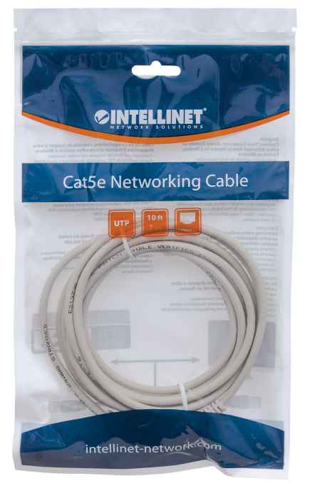 INTELLINET Patchkabel RJ45 U/UTP Cat5e 3.0m Hebelschutz grau