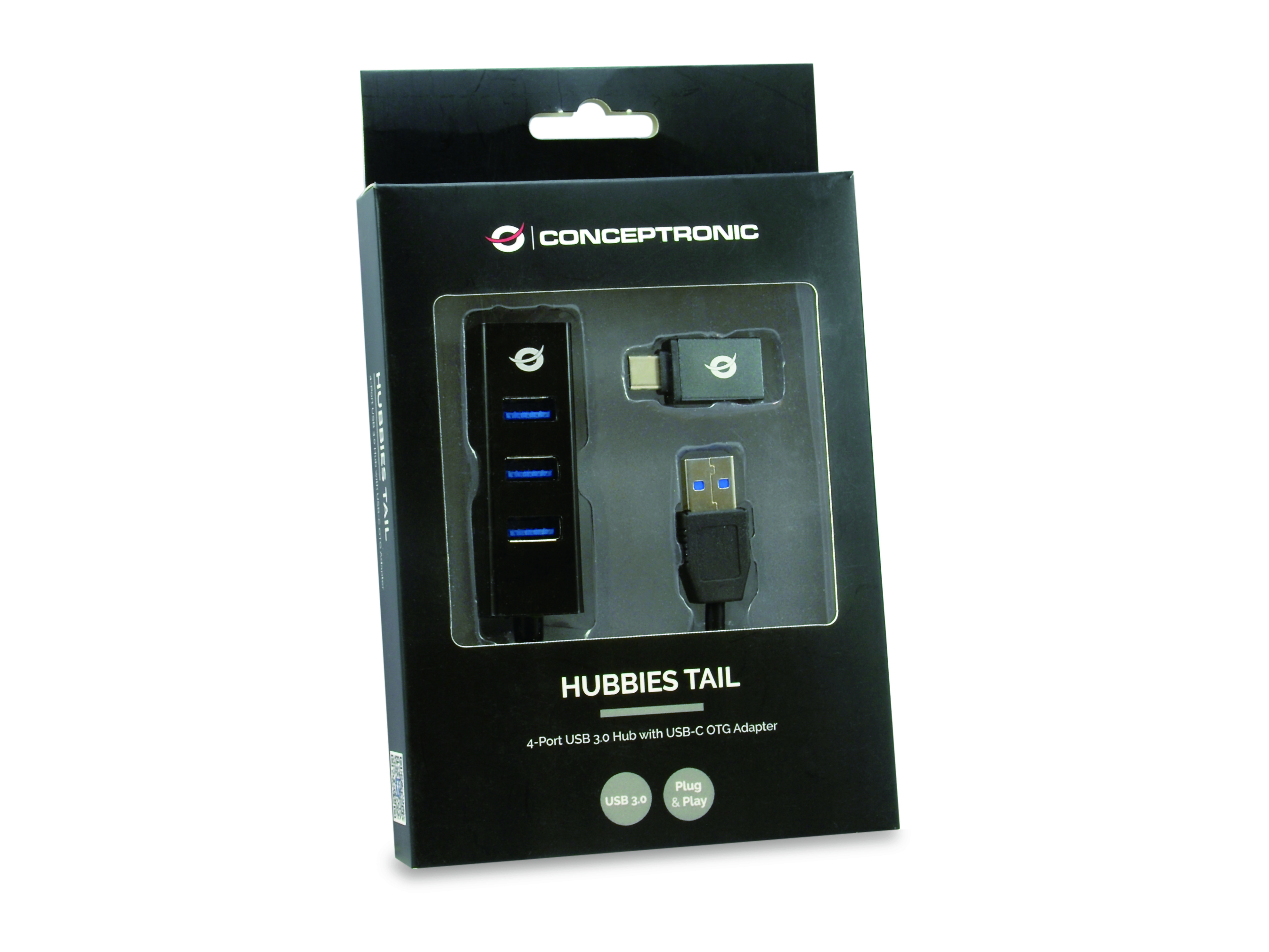 CONCEPTRONIC 4-Port Hub USB-A3.0/-C Adap.->4xA3.0 o.Netz. sw