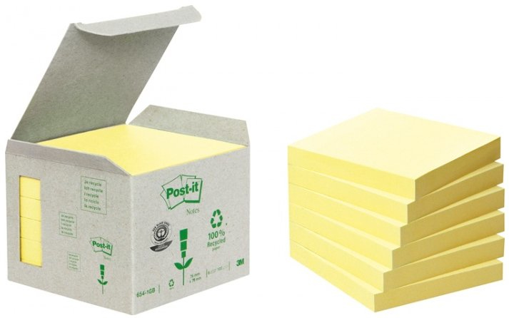 Post-it® Recycling Notes 654 Haftnotizen gelb, 6 Blöcke
