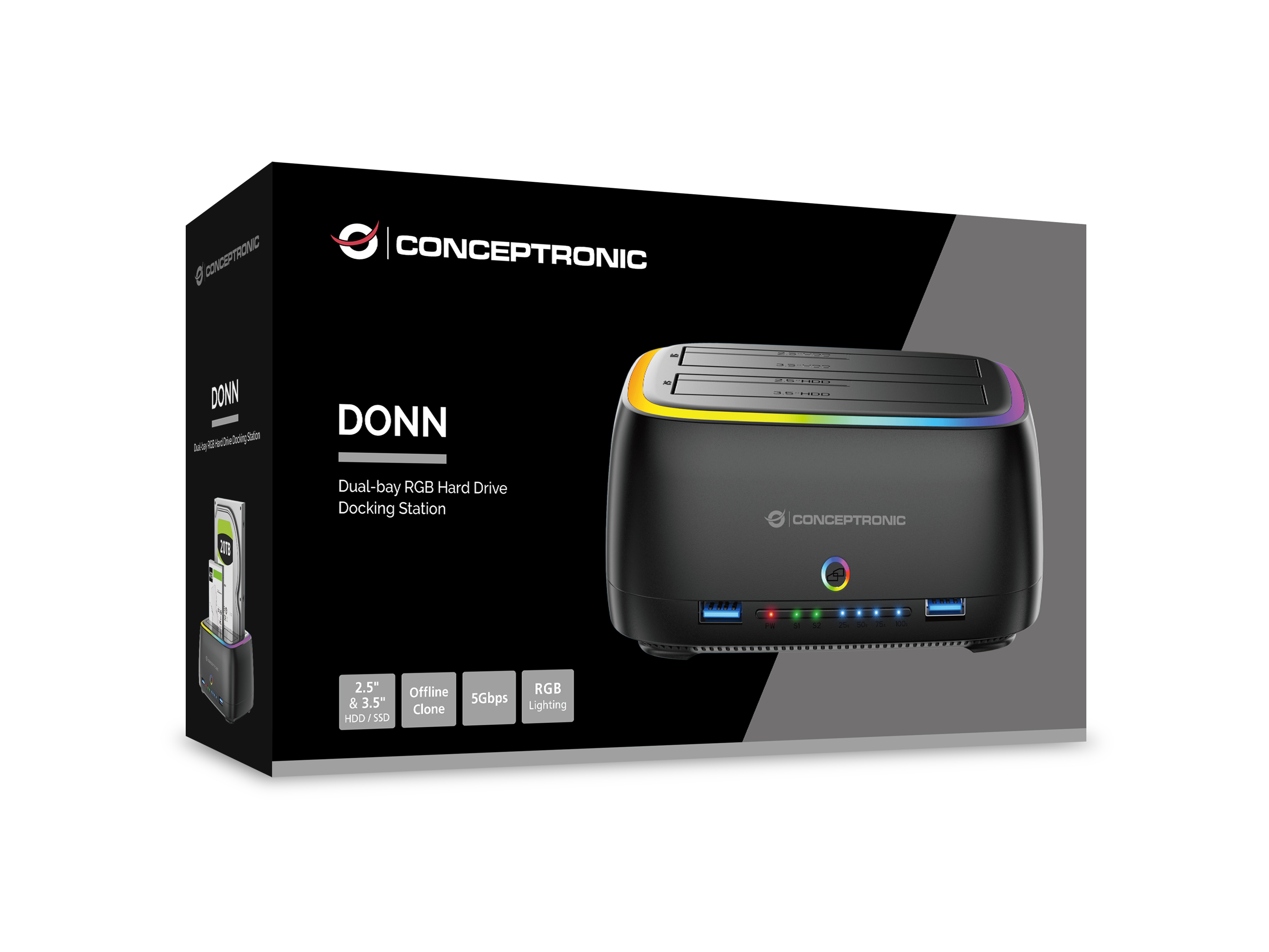 CONCEPTRONIC Festplattengehäuse 2.5/3.5HDD/SSD 2xUSB-A sw
