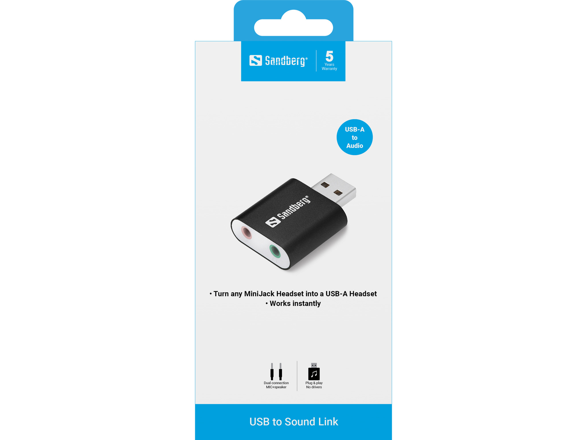 SANDBERG USB to Sound Link Externe USB-Soundkarte mit Anschluessen fuer Lautsprecher und Mikrofon