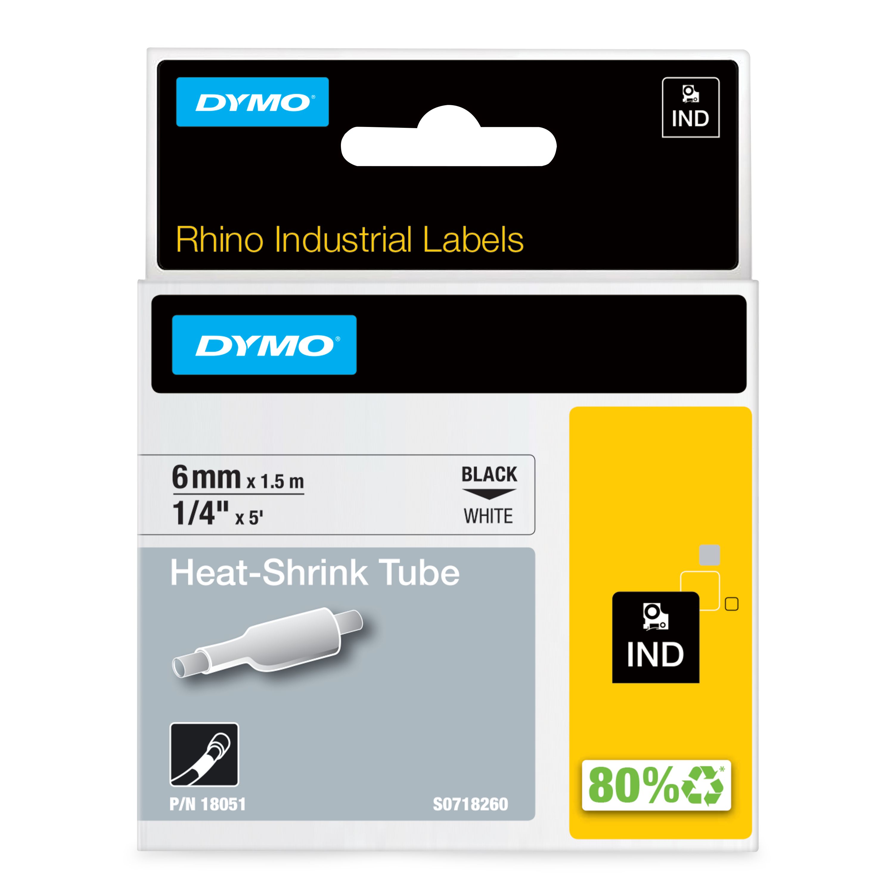 DYMO Schrumpfschlauch RHINO 18051, 6 mm, schwarz auf weiß, 1 St.