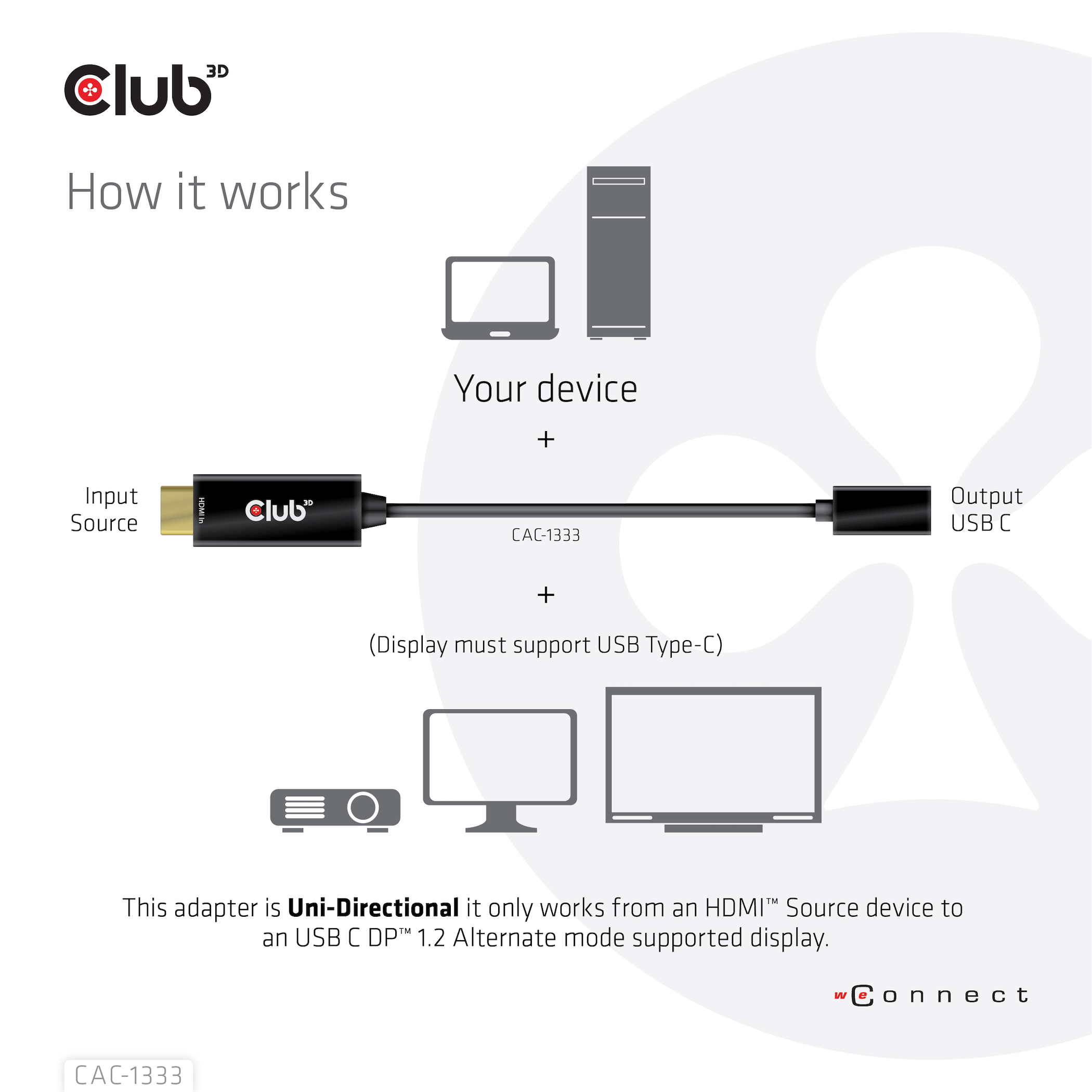 Club3D Adapter HDMI 2.0 > USB-C 4K60Hz aktiv St/Bu retail
