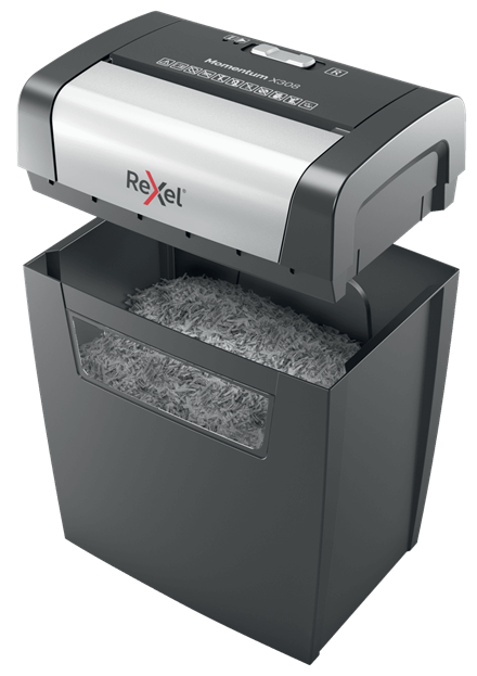 Rexel Momentum X308 Aktenvernichter mit Partikelschnitt P-3, 5 x 42 mm, bis 8 Blatt, schwarz