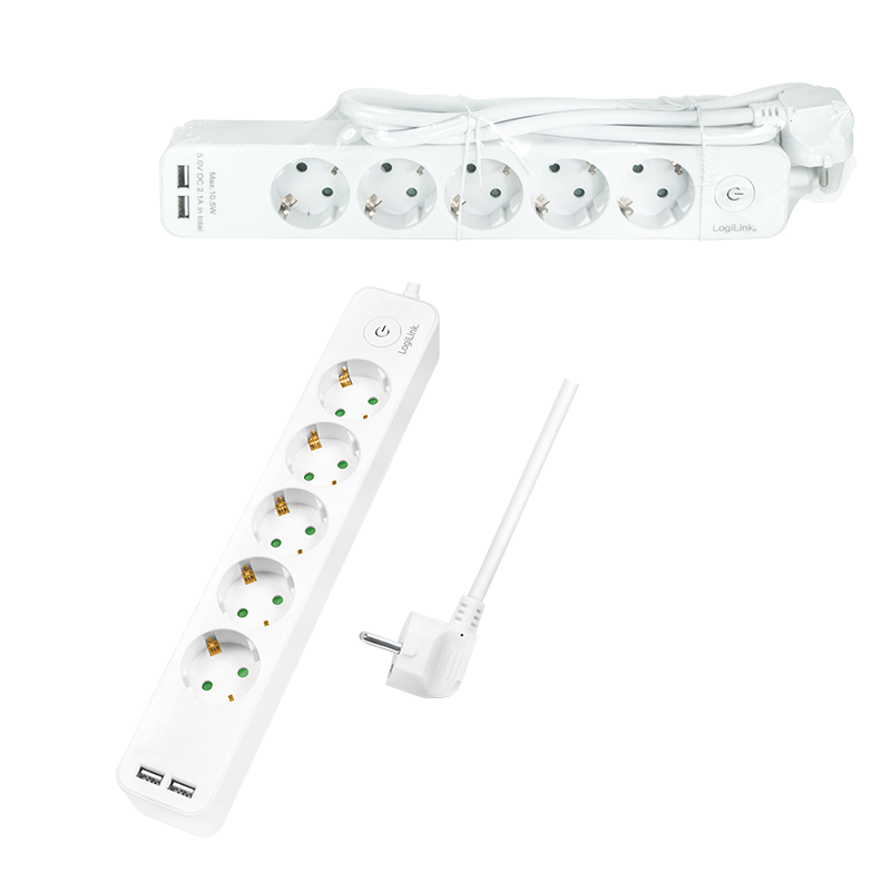 Logilink Steckdosenleiste 5-fach, 1,5m 2xUSB 5V/2,1A max.
