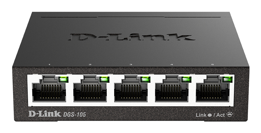 D-LINK DGS-105 5-Port Layer 2 unmanaged Gigabit Switch 5x 10/100/1000 Mbit/s BaseT Port Plug & Play lüfterlos Metallgehäuse
