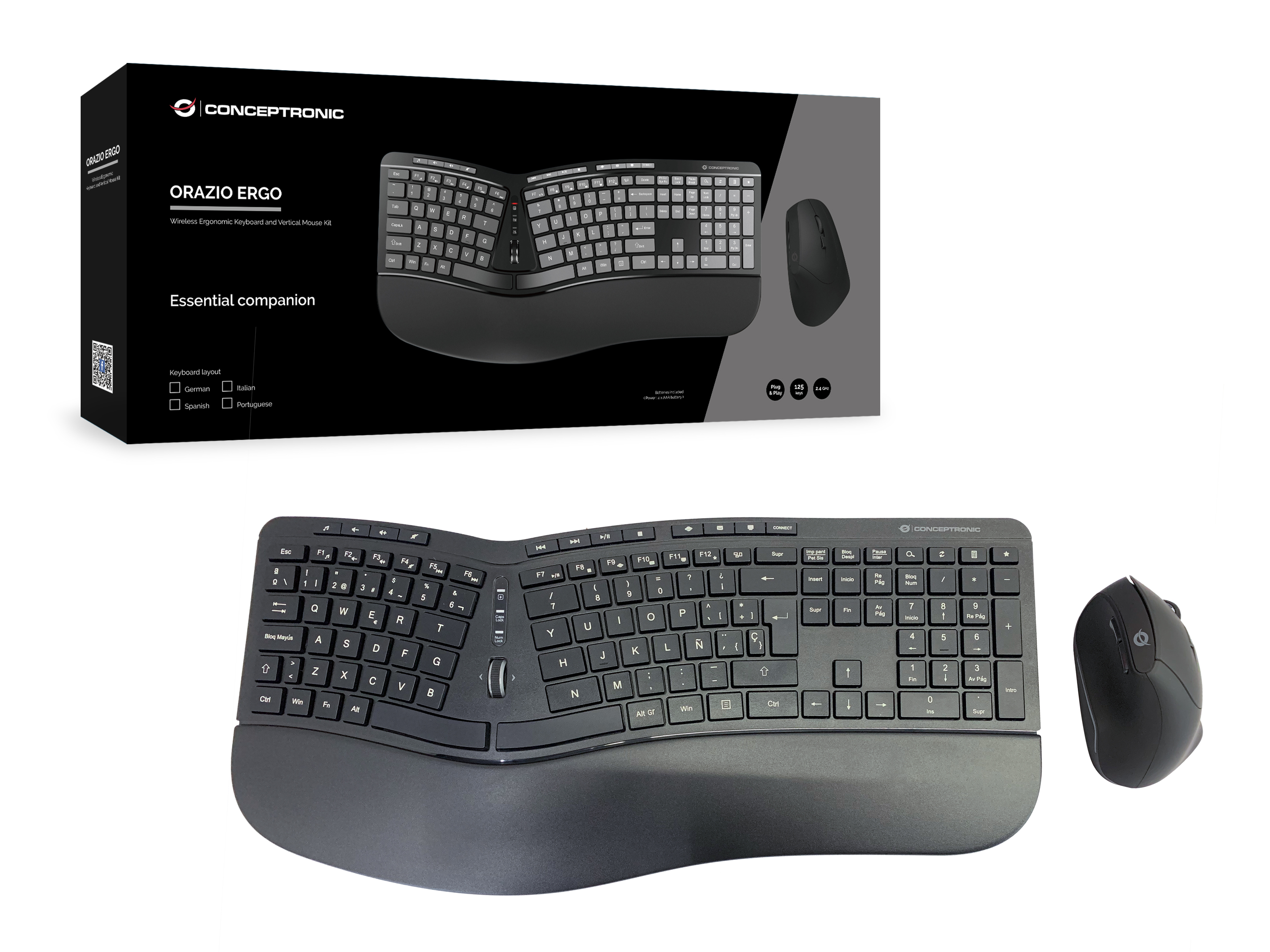 CONCEPTRONIC Tastatur+Maus Wireless ERGO Layout ES schwarz
