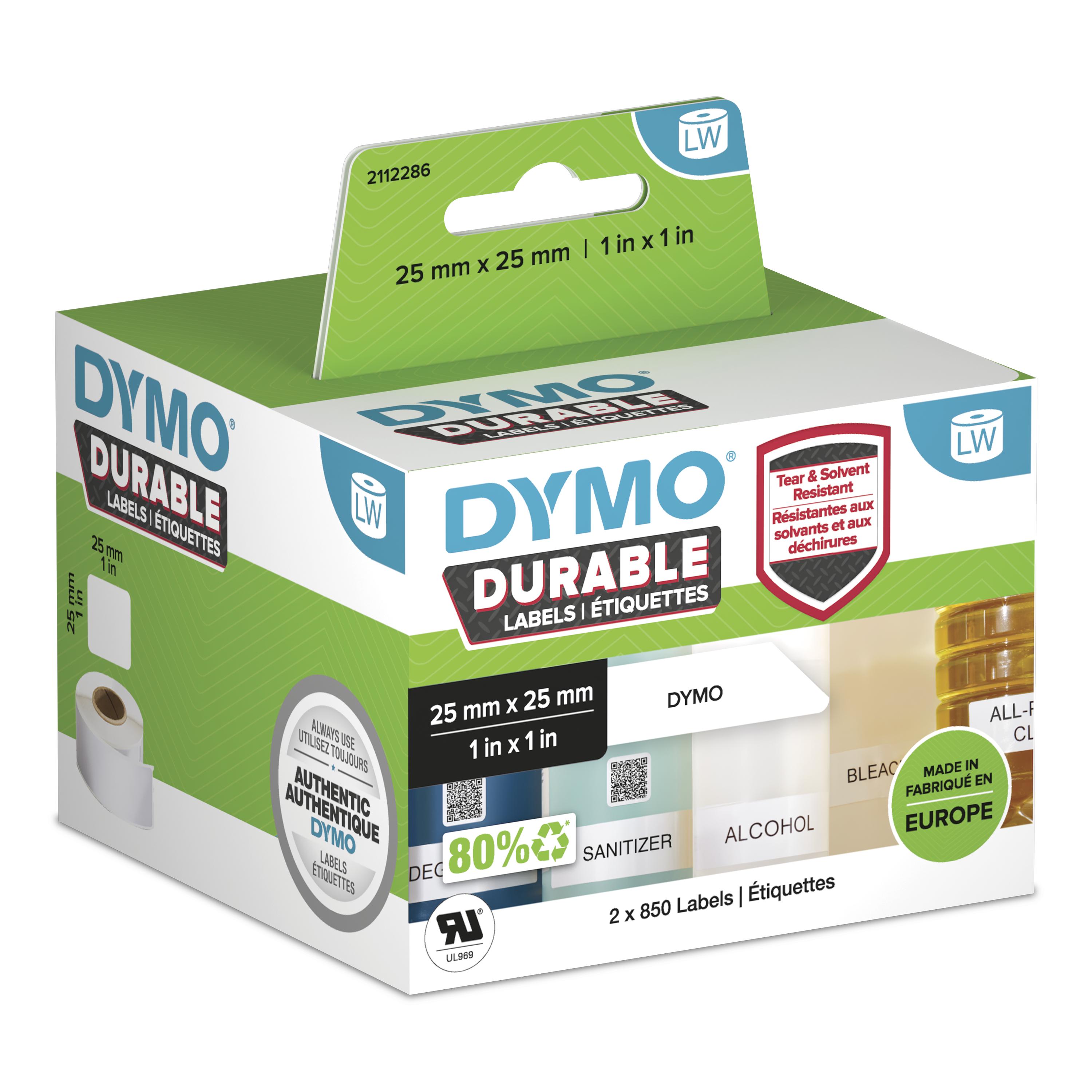 DYMO Etikettenrollen für Etikettendrucker 1933083 weiß, 25,0 x 25,0 mm, 2 x 850 Etiketten