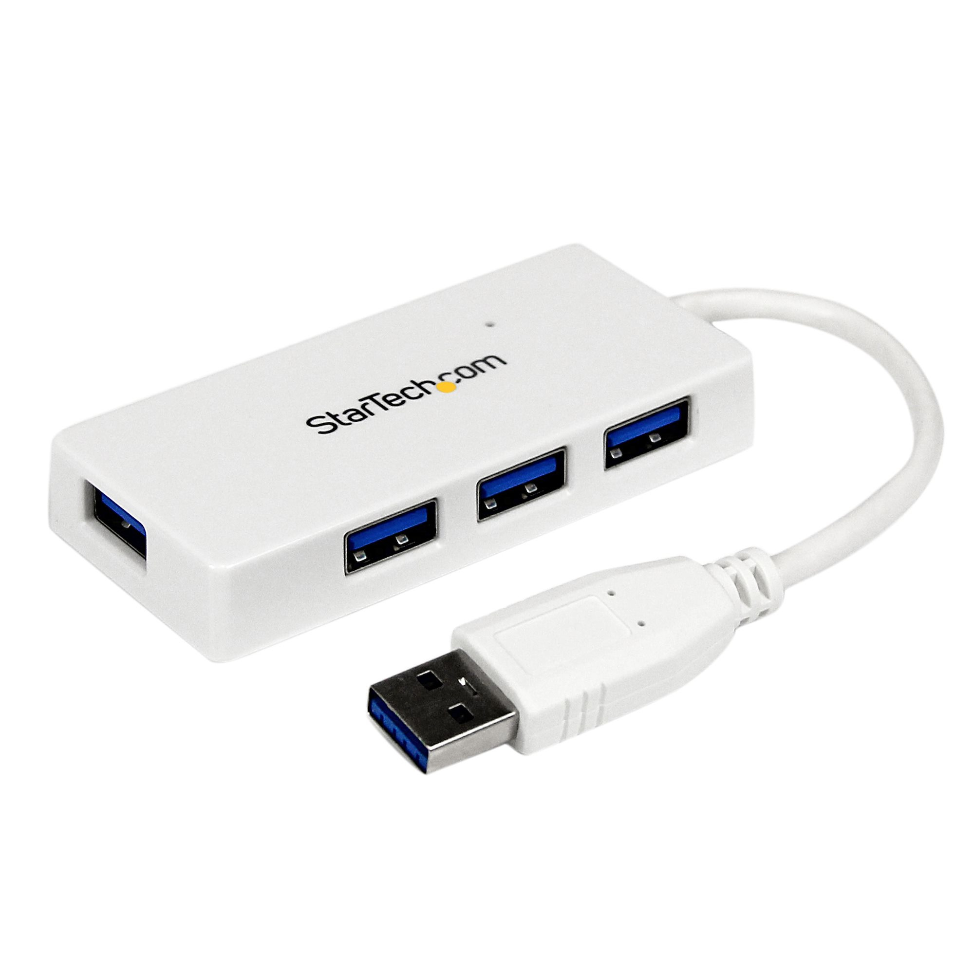 STARTECH.COM 4 Port USB 3.0 SuperSpeed Hub - Weiss - Portabler externer Mini USB Hub mit eingebautem Kabel