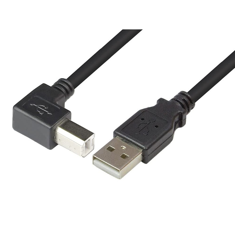 TECHLY USB2.0 Anschlusskabel Schwarz Stecker Typ-A auf Stecker Typ-B 90 Grad gewinkelt Laenge 0,5m