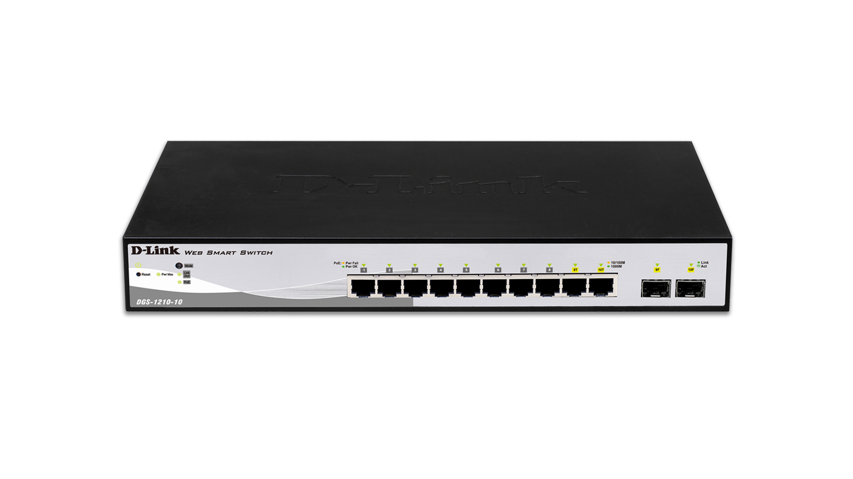 D-LINK DGS-1210-10/E 10-Port Smart+ Managed Gigabit Switch 8x 10/100/1000BASE-T 2x SFP lüfterlos 48,26cm 19Zoll Metallgehäuse