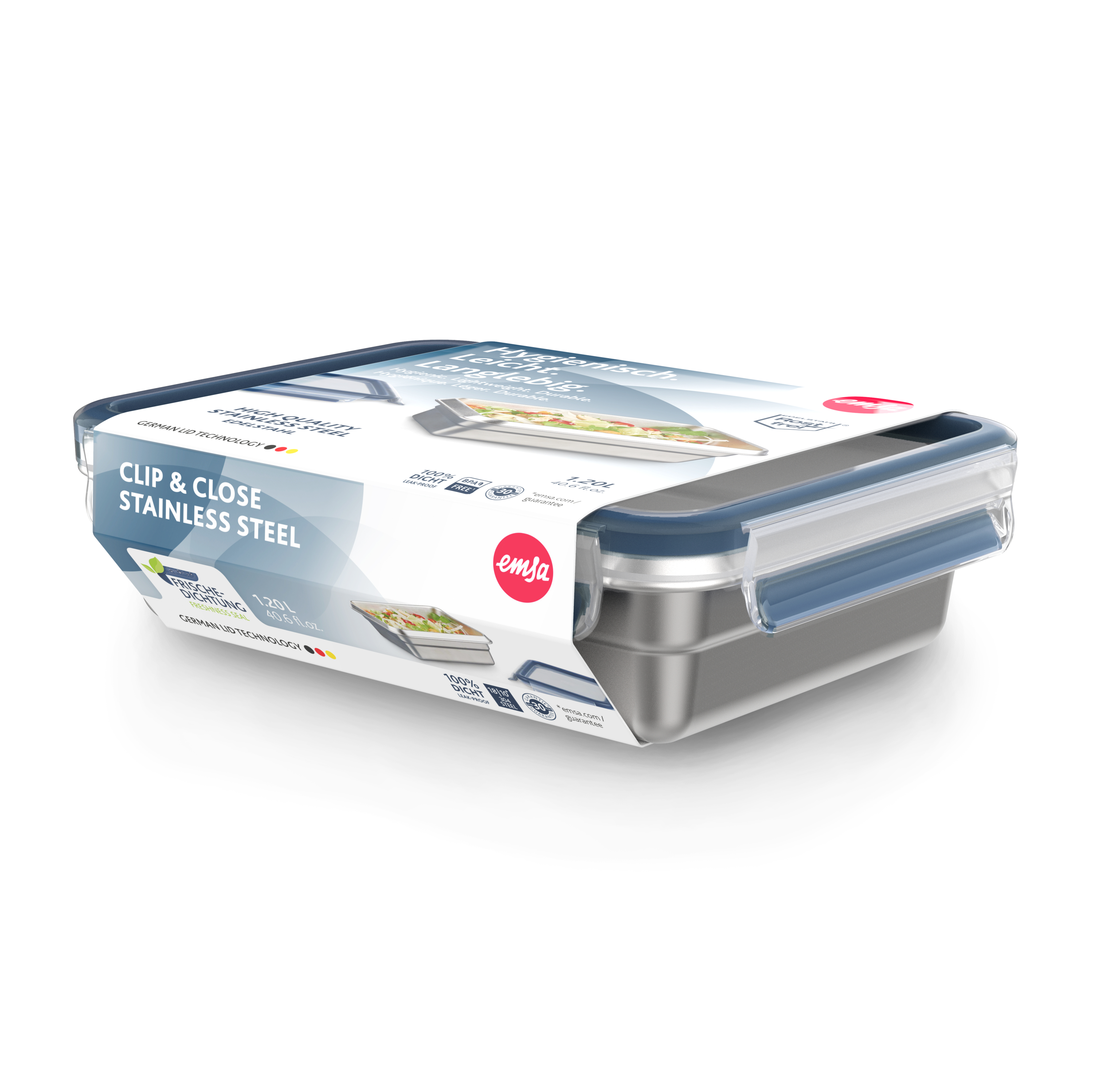 emsa Frischhaltedose CLIP & CLOSE 6,0 cm hoch silber 1,2 l, 1 St.