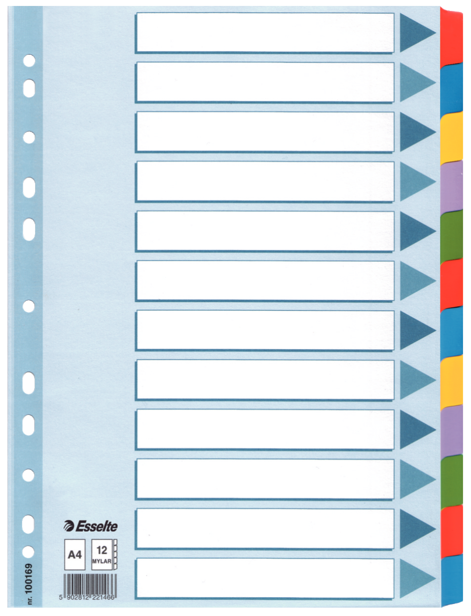 Esselte Ordnerregister DIN A4 Vollformat blanko farbig 12-teilig, 1 Satz