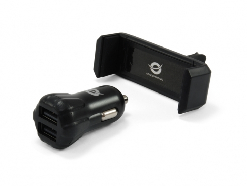 CONCEPTRONIC KFZ-Ladegerät 2-Port 2xUSB-A +Halter 10W sw