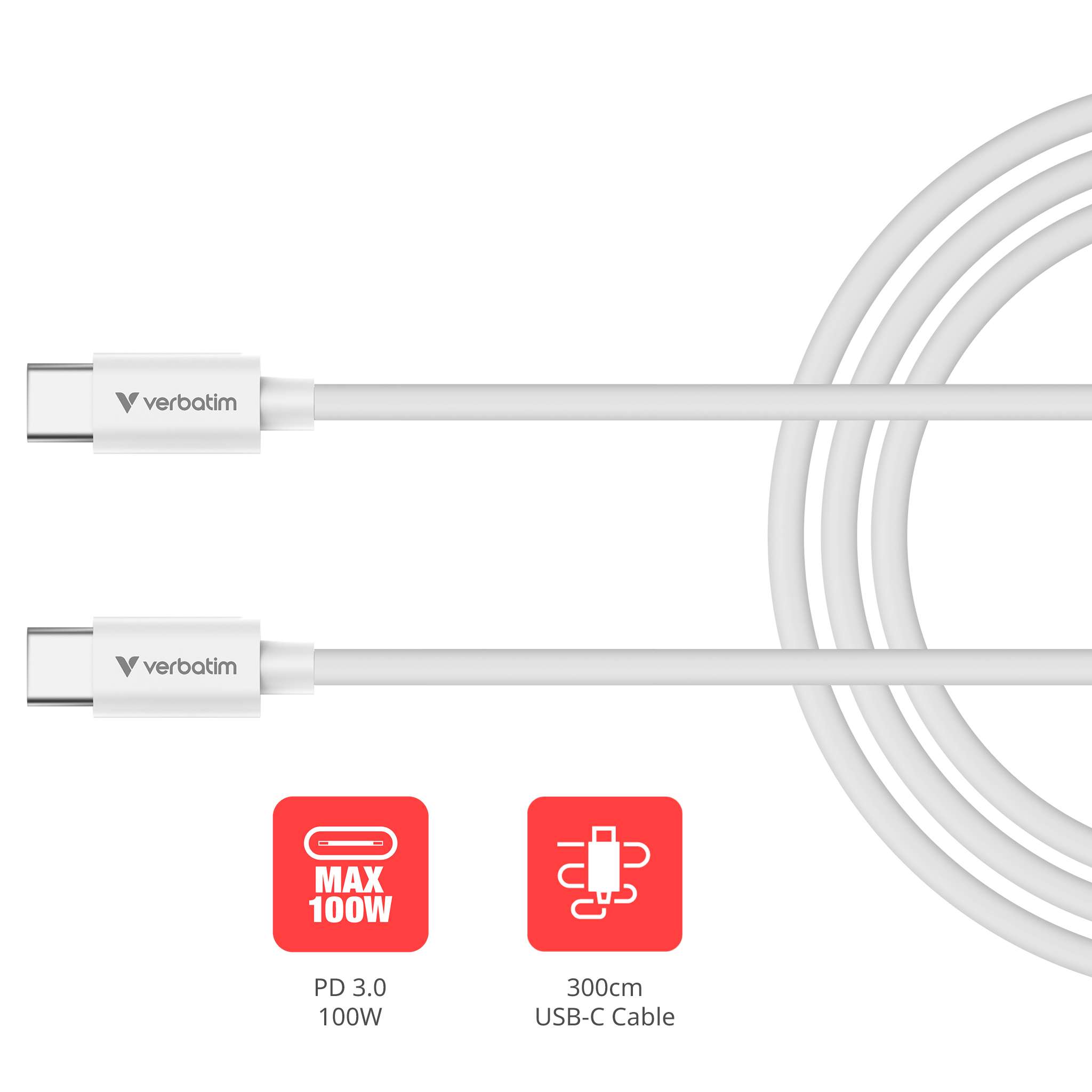 Verbatim Sync & Charge USB-C to USB-C 100W 3m - White