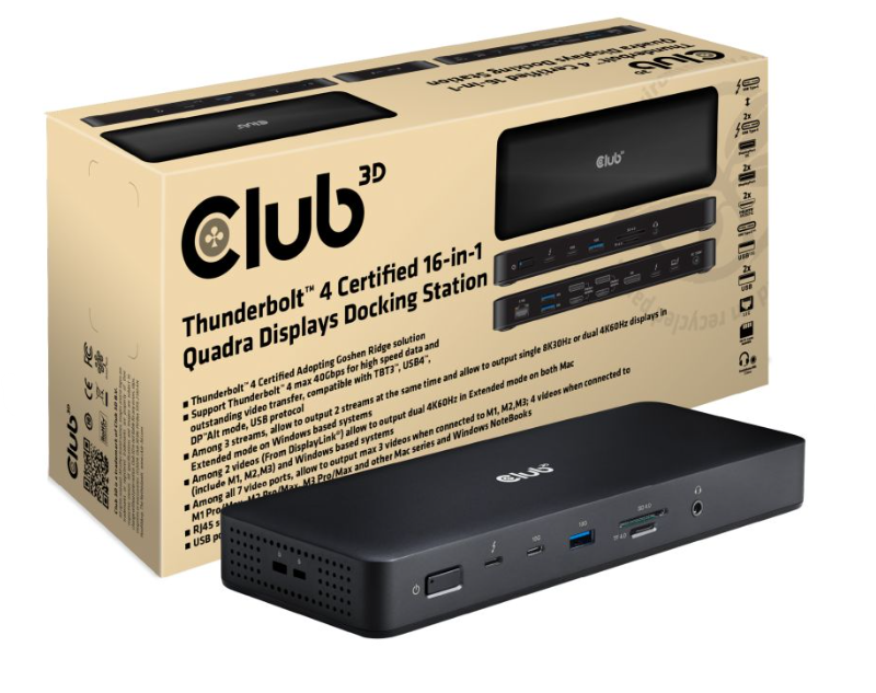 Club3D Thunderbolt4 16-in-1 Dockingstation 4 Displays St/Bu retail
