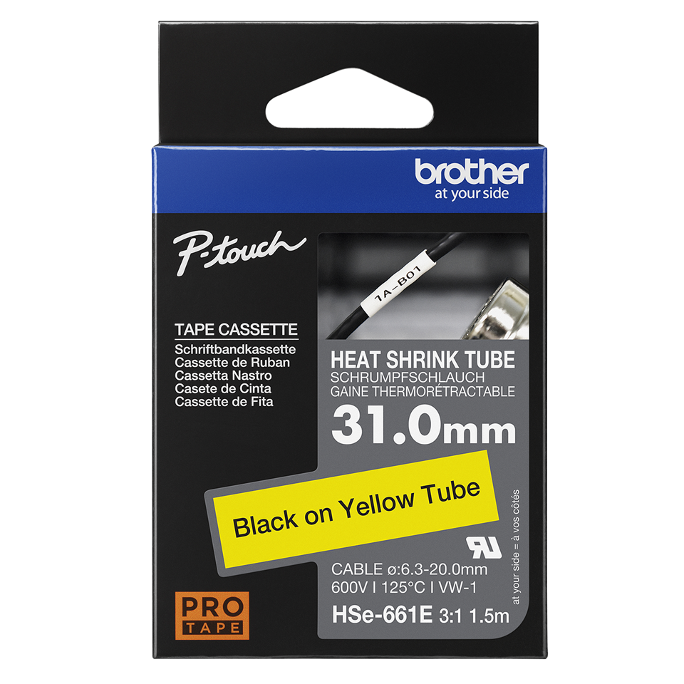 brother Schrumpfschlauch HSe-661E HSE661E, 31 mm, schwarz auf gelb, 1 St.