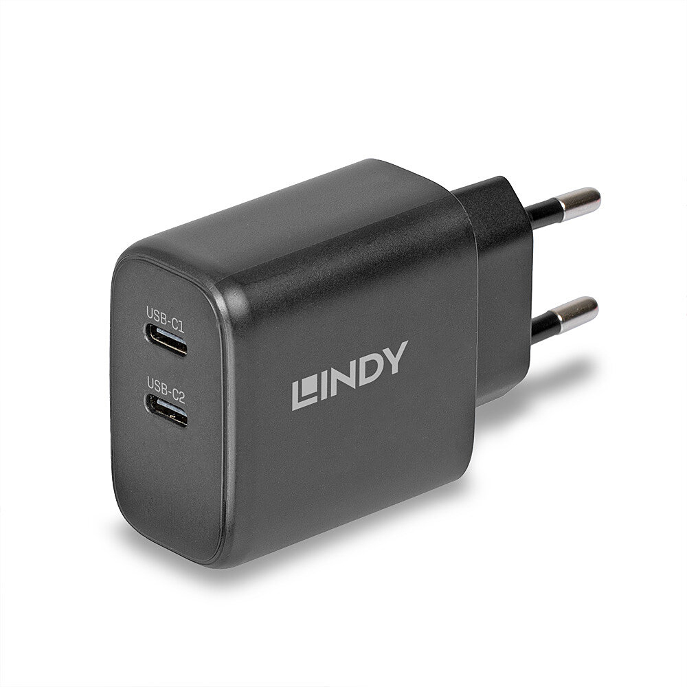 LINDY 65W USB 2 x Type C GaN Charger mit EU-Stecker