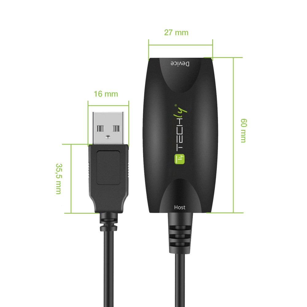 TECHLY USB 3.0 aktive Verlaengerung 5 Meter schwarz erweitert und verstaerkt das Signal