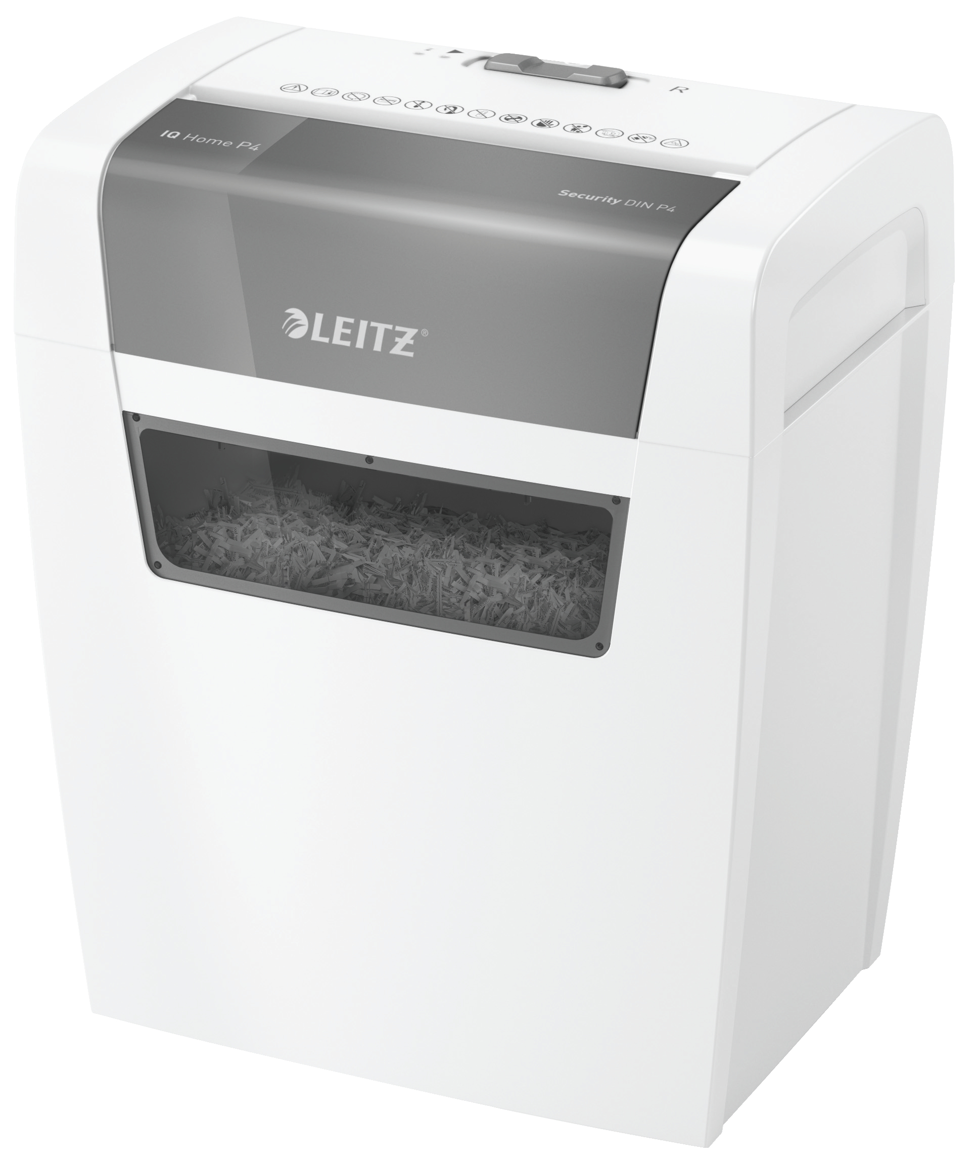 LEITZ IQ Home Aktenvernichter mit Partikelschnitt P-4, 4 x 28 mm, bis 6 Blatt, weiß
