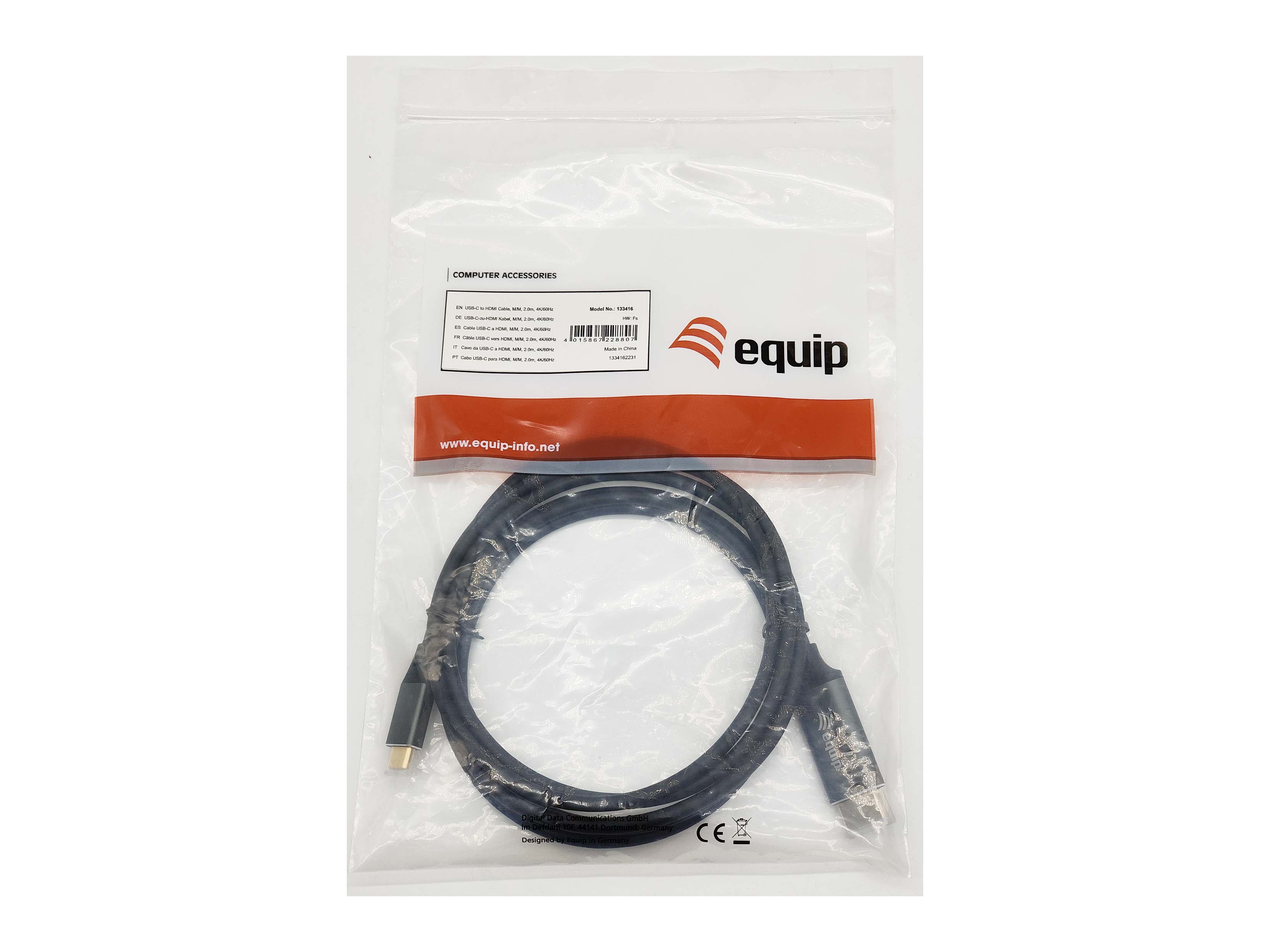 Equip Adapter USB-C->HDMI2.0 St/St 4K/ 60Hz 2.00m PVC