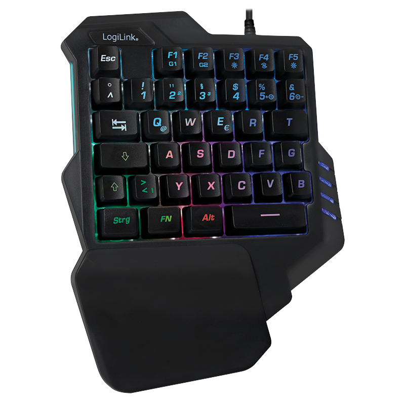Logilink Einhand-Gaming Tastatur, beleuchtet, schwarz
