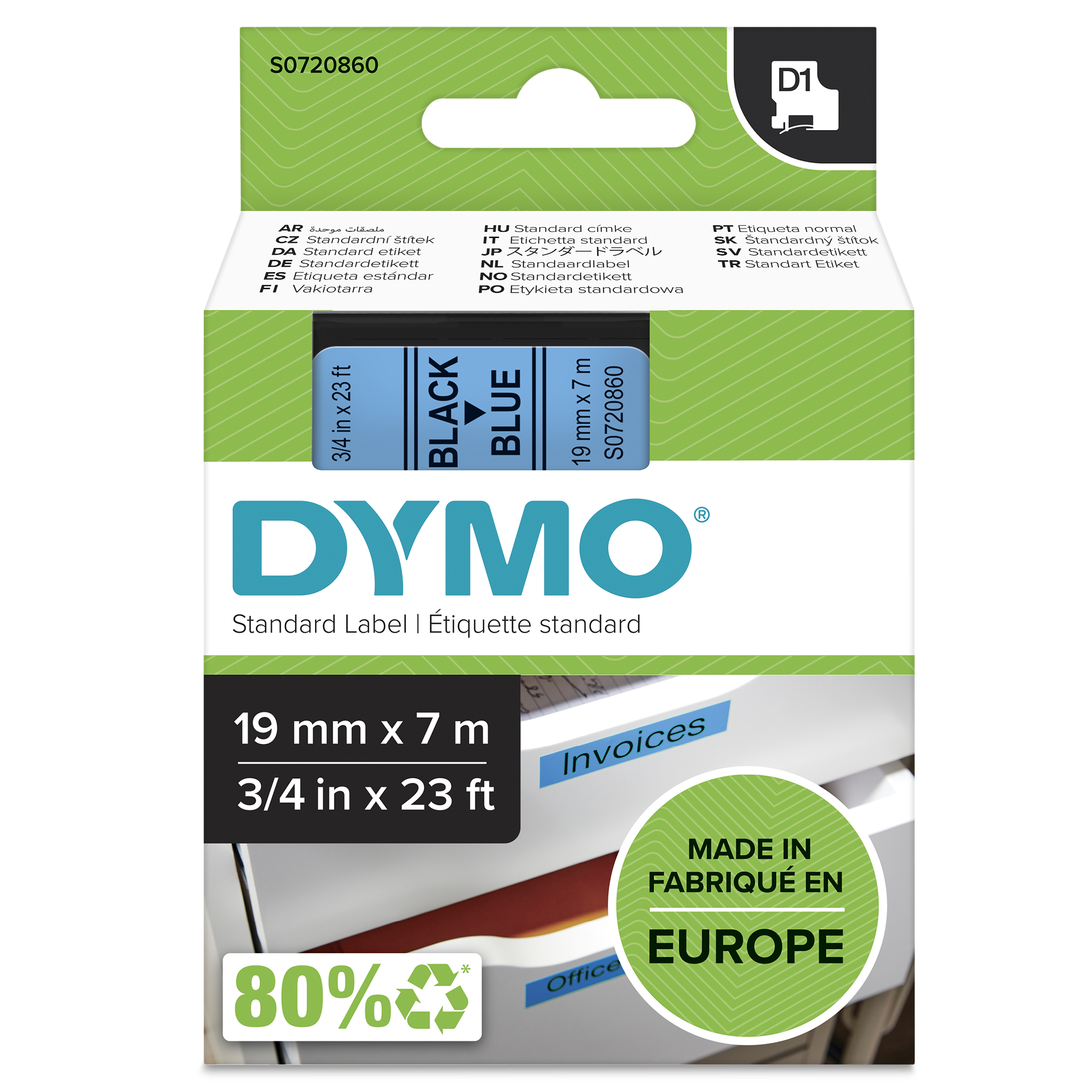 DYMO Schriftband D1 S0720860, 19 mm, schwarz auf blau, 1 St.