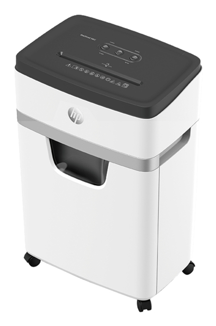HP OneShred 18CC Aktenvernichter mit Partikelschnitt P-4, 4 x 35 mm, bis 18 Blatt, weiß