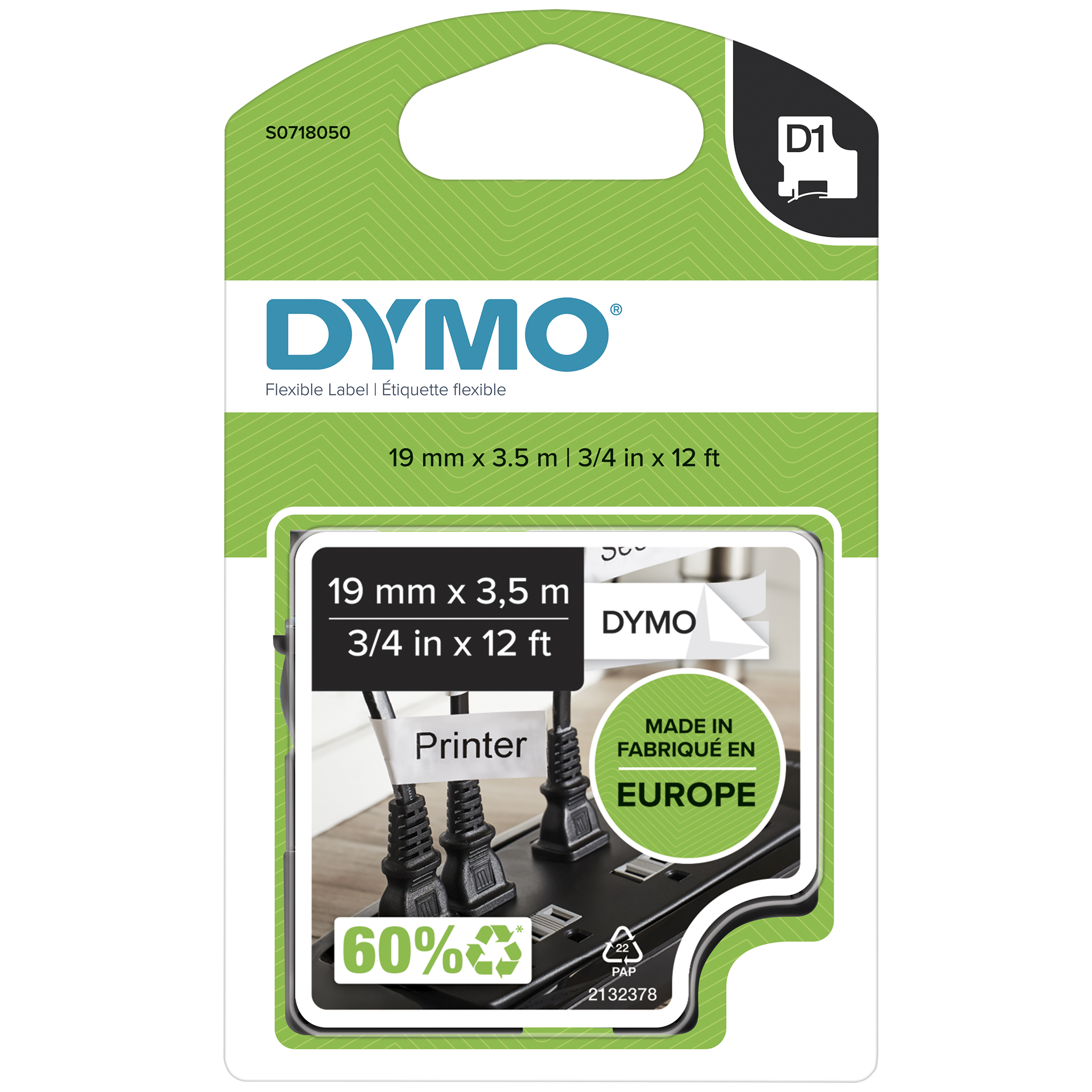 D1-TAPE NYLON 12MM X 3.5M BLACK ON WHITE