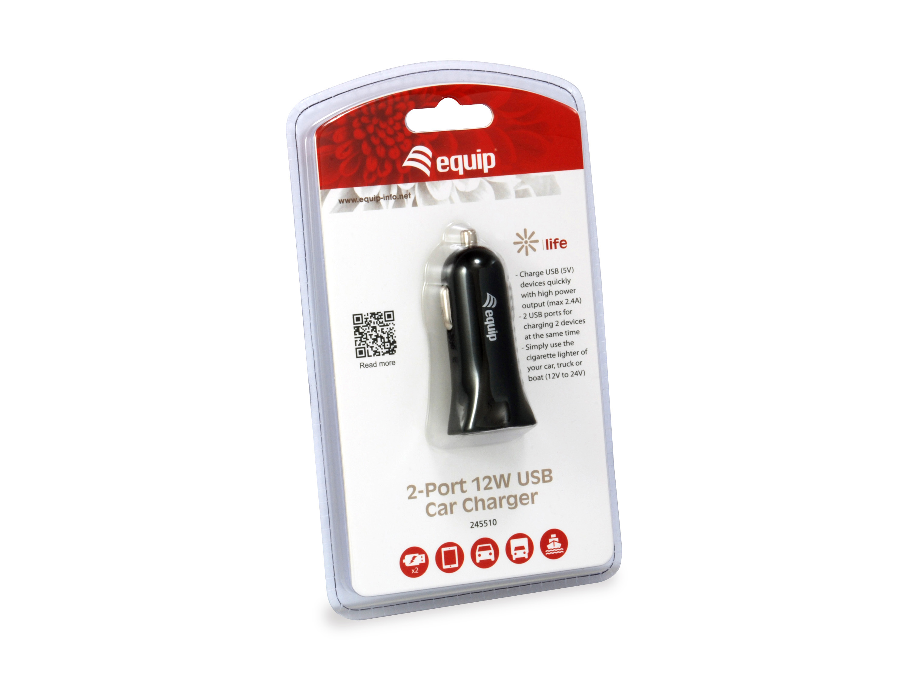 Equip KFZ-Ladegerät 2-Port 2xUSB2.0 480Mbps 12W schwarz