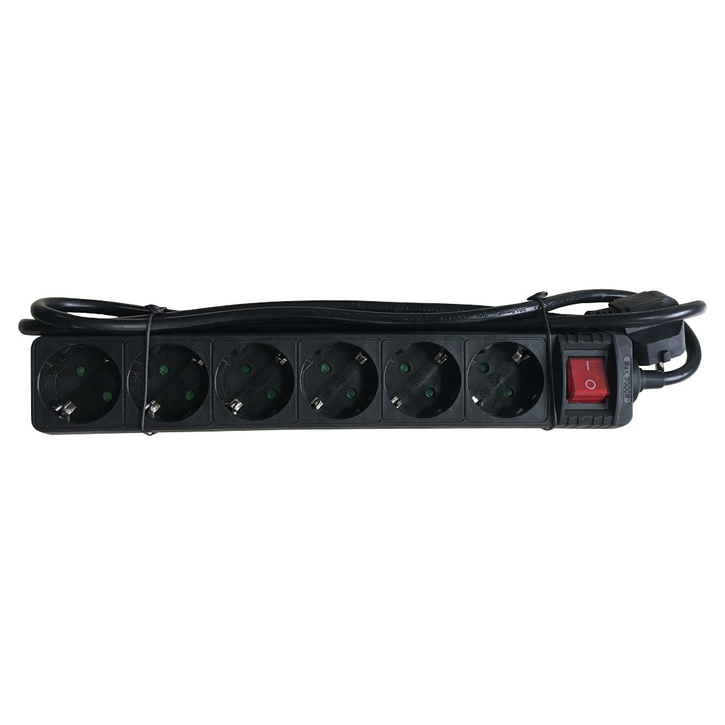 SOCKET STRIP 6S PVC 1.5M BK ECO 16A/3680W