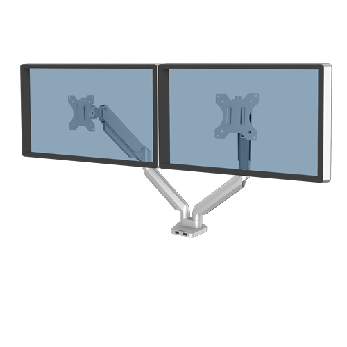 Fellowes Monitor-Halterung Platinum Series 8056501 silber für 2 Monitore, Tischklemme, Tischbohrung