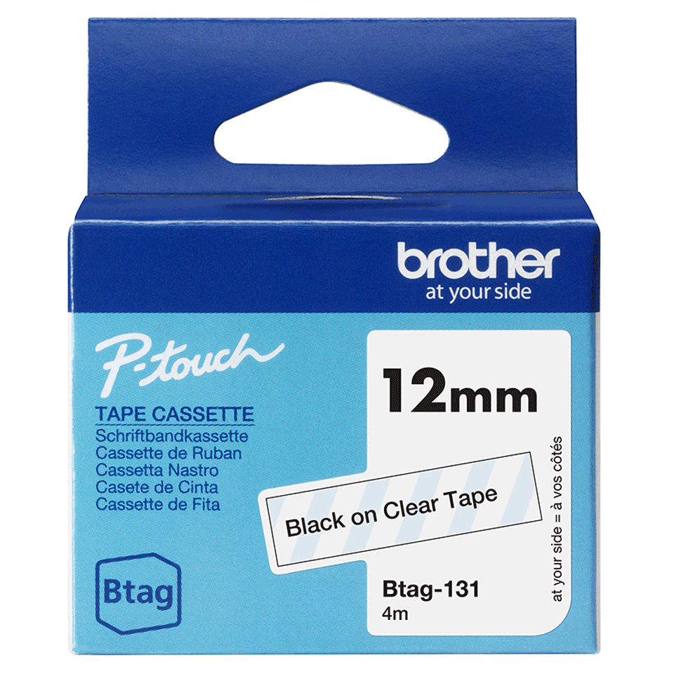 brother Schriftband Btag BTAG131, 12 mm, schwarz auf transparent, 1 St.