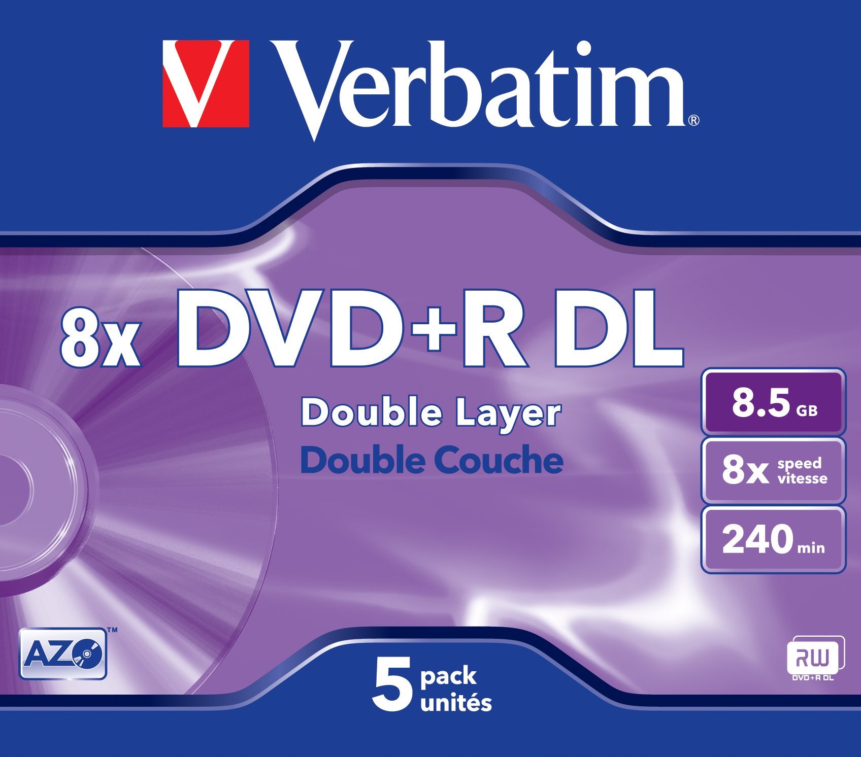 Verbatim VB-DPD55JC DVD+R DL 8,5 GB 5 Stück Jewel Case mattsilber