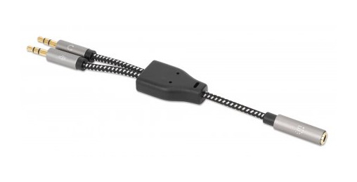 MANHATTAN Headset-Adapterkabel Aux Y-Audiosplitter Buchse auf 2x Stecker teilt einzelnen Headsetstecker in Mikrofon und Audiostecker