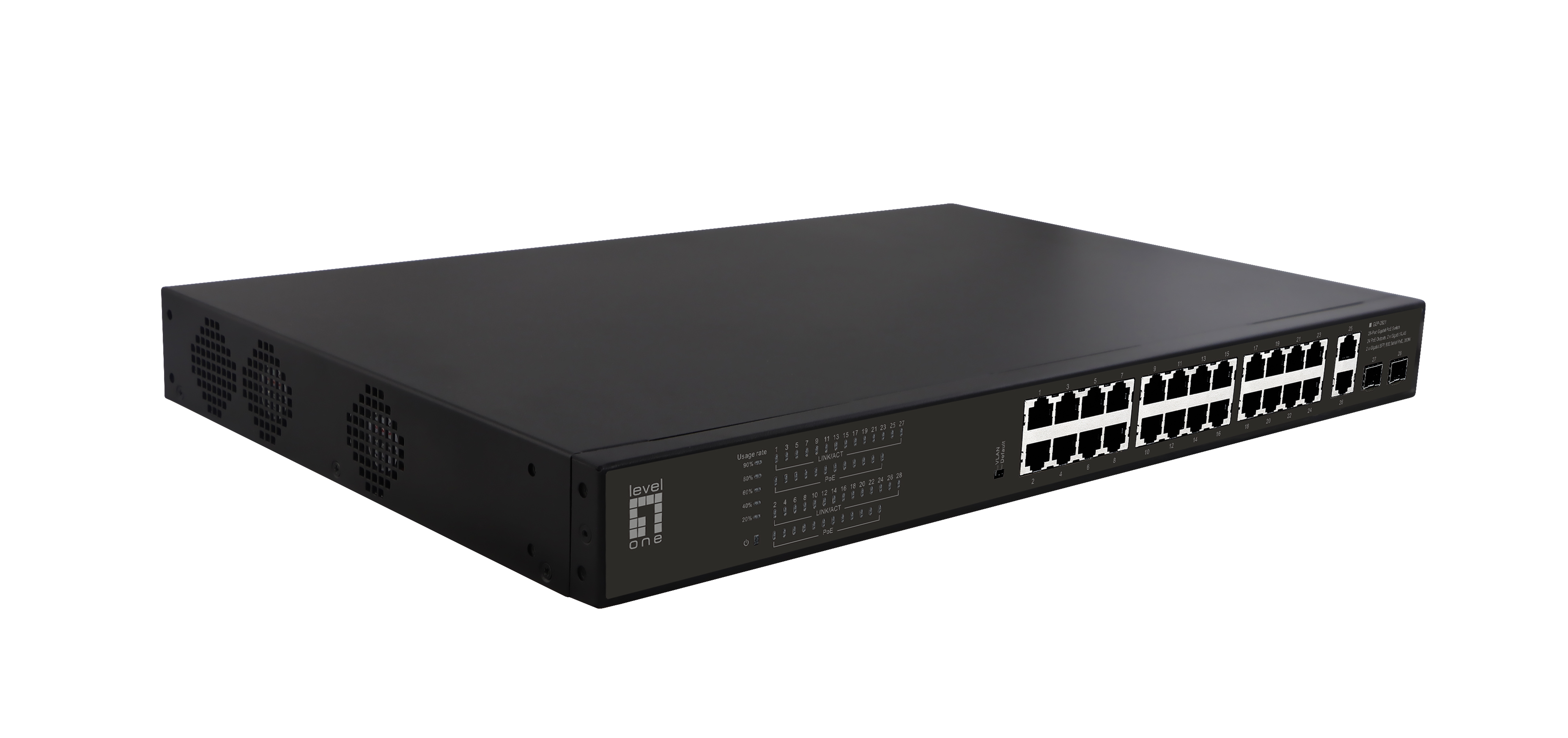 LevelOne PoE+Switch 24xGE PoE/2xGE/+390W 19 unmanaged Metal