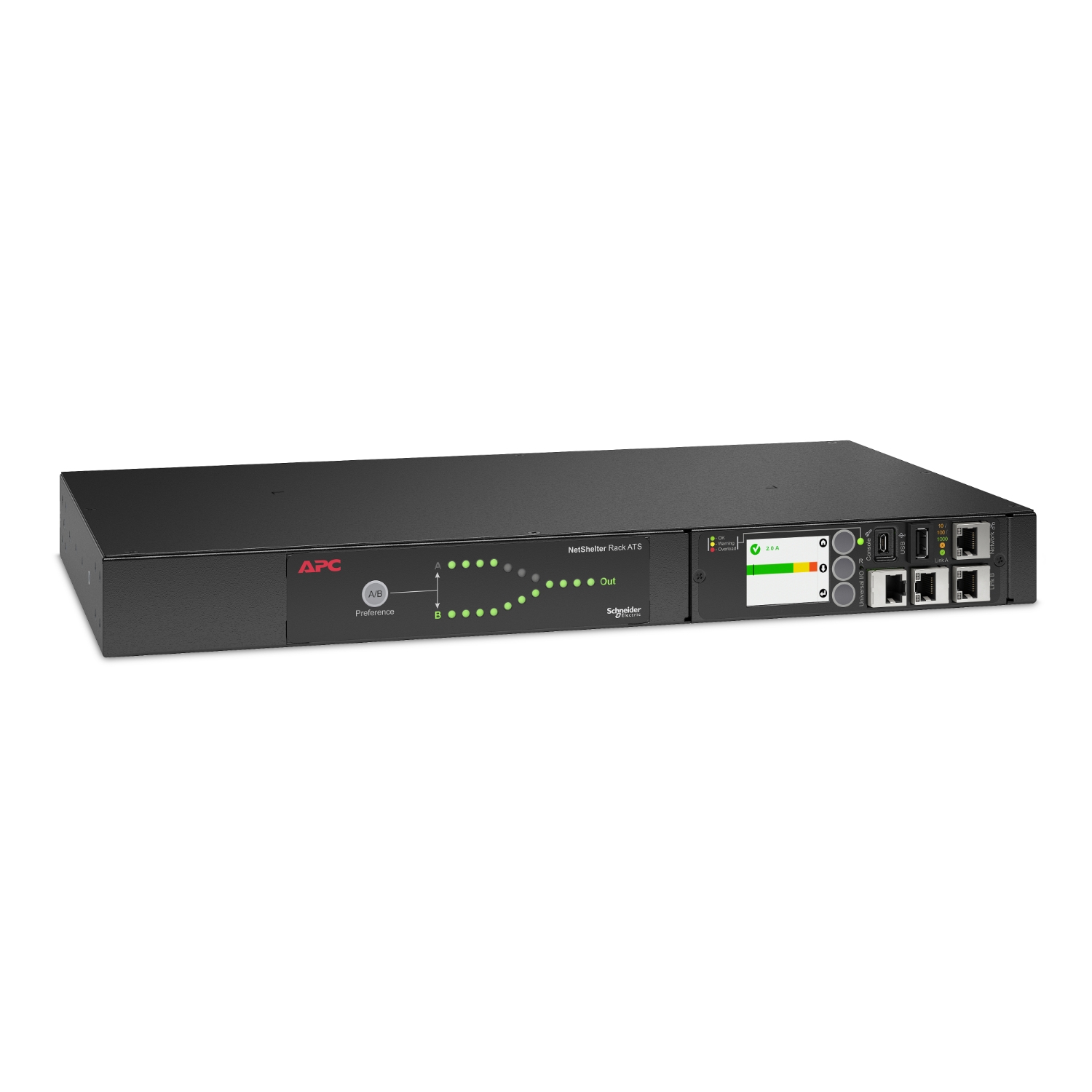APC NetShelter Automatic transfer switch Rack AC 207-253V 2000VA 1-phase Ethernet 10/100/1000 USB output connectors 12 1U Black
