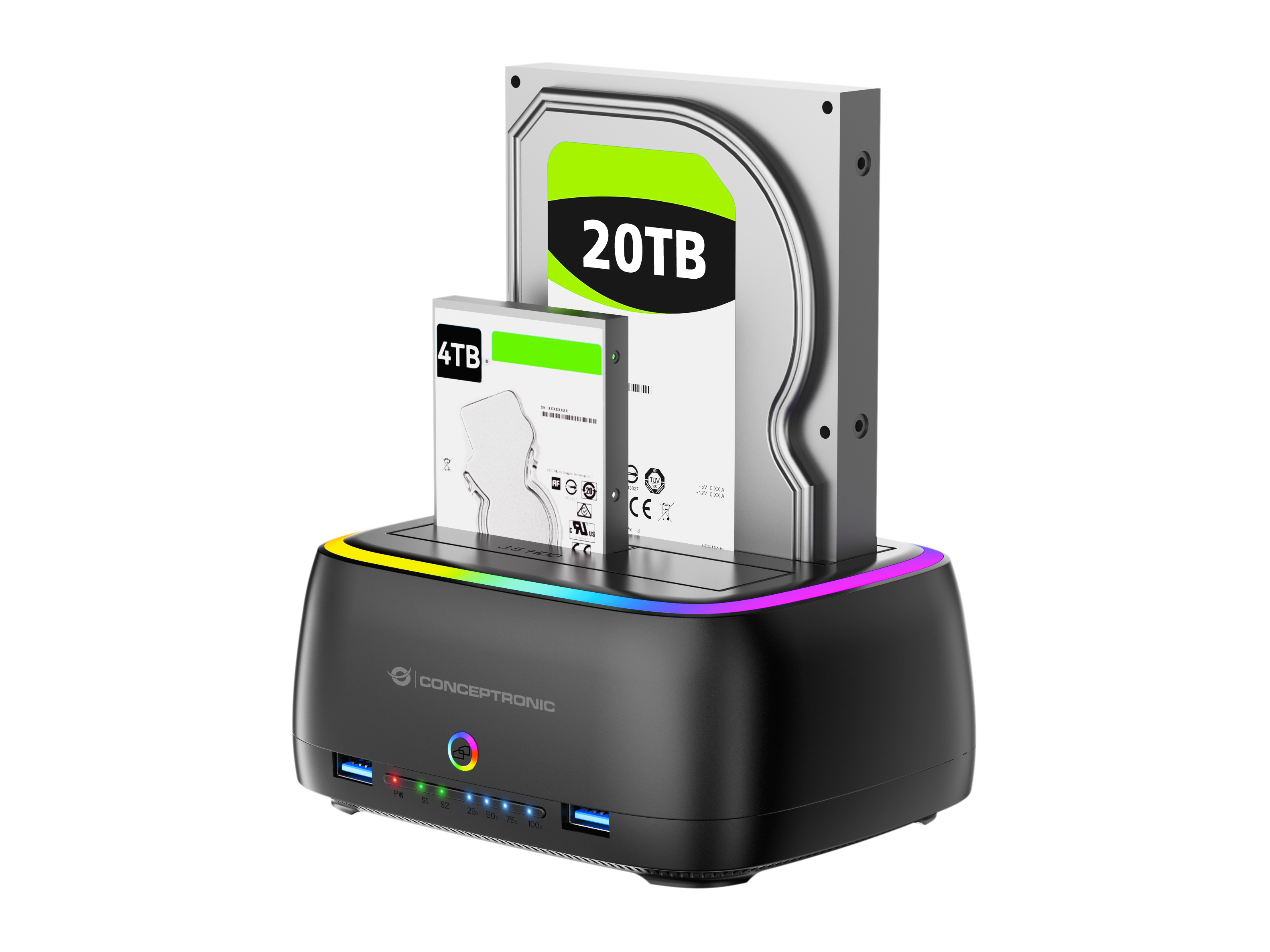 CONCEPTRONIC Festplattengehäuse 2.5/3.5HDD/SSD 2xUSB-A sw