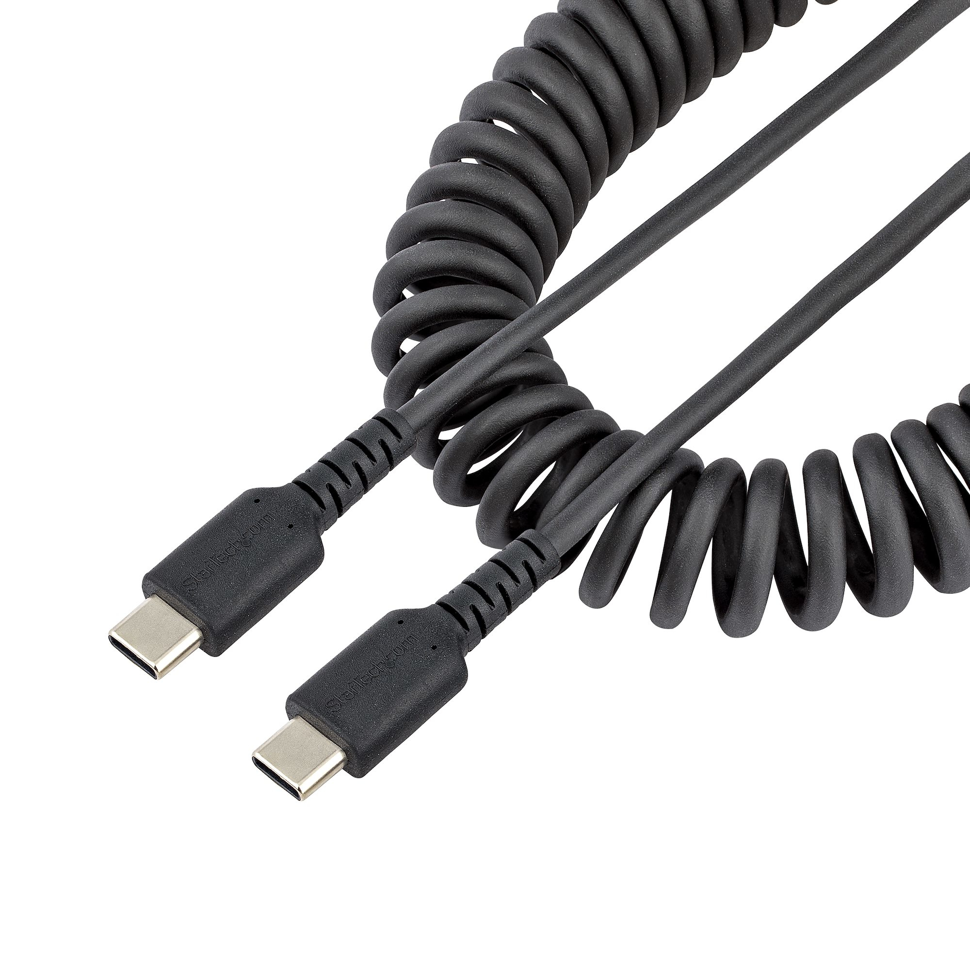 STARTECH.COM 3ft 1m USB C Charging Cable Coiled Heavy Duty Fast Charge & Sync USB-C Cable High Quality USB 2.0 Type-C Cable Black