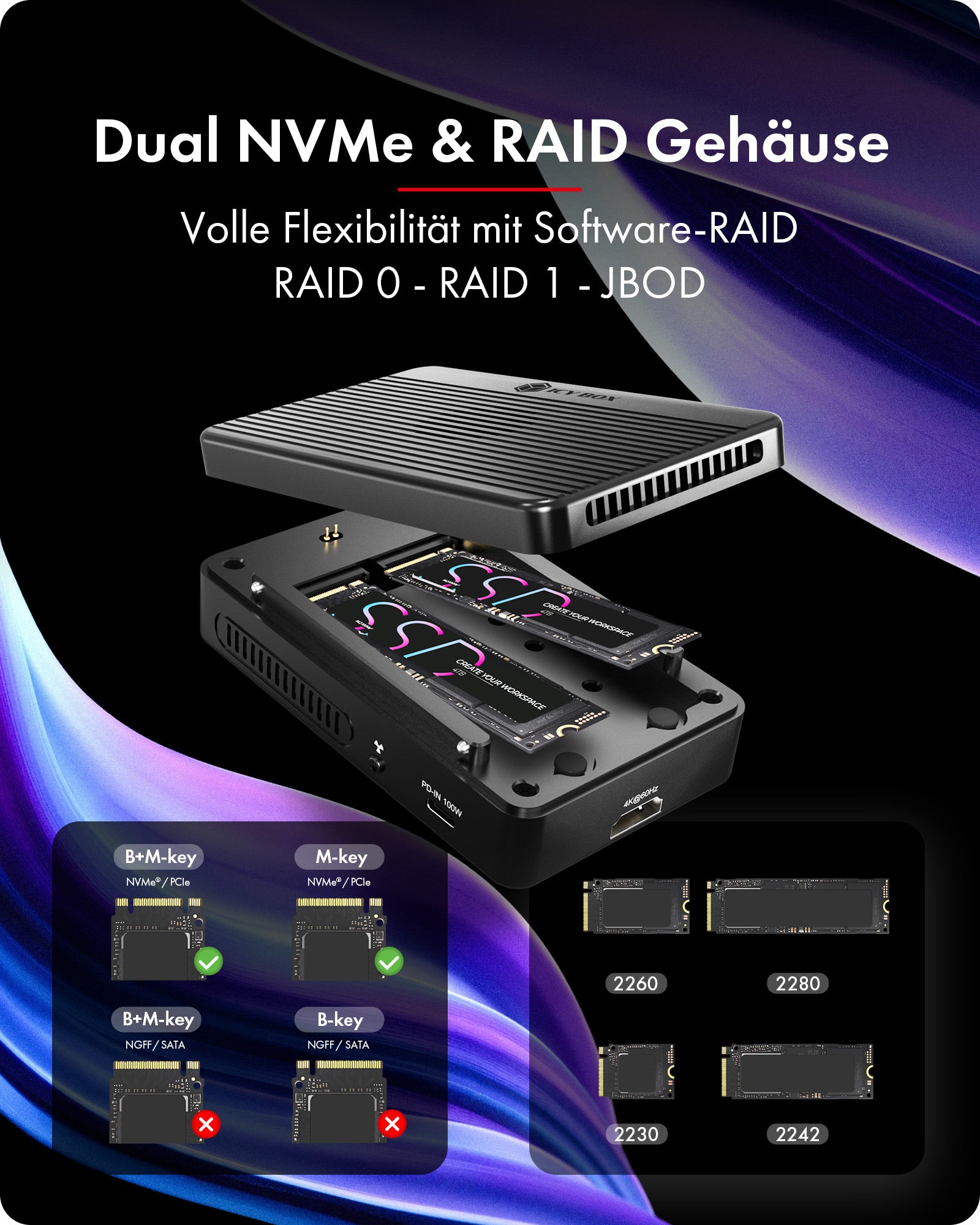 RAID & Dockingstation IcyBox Heart Raid 2818 2x M.2 NVMe SSD