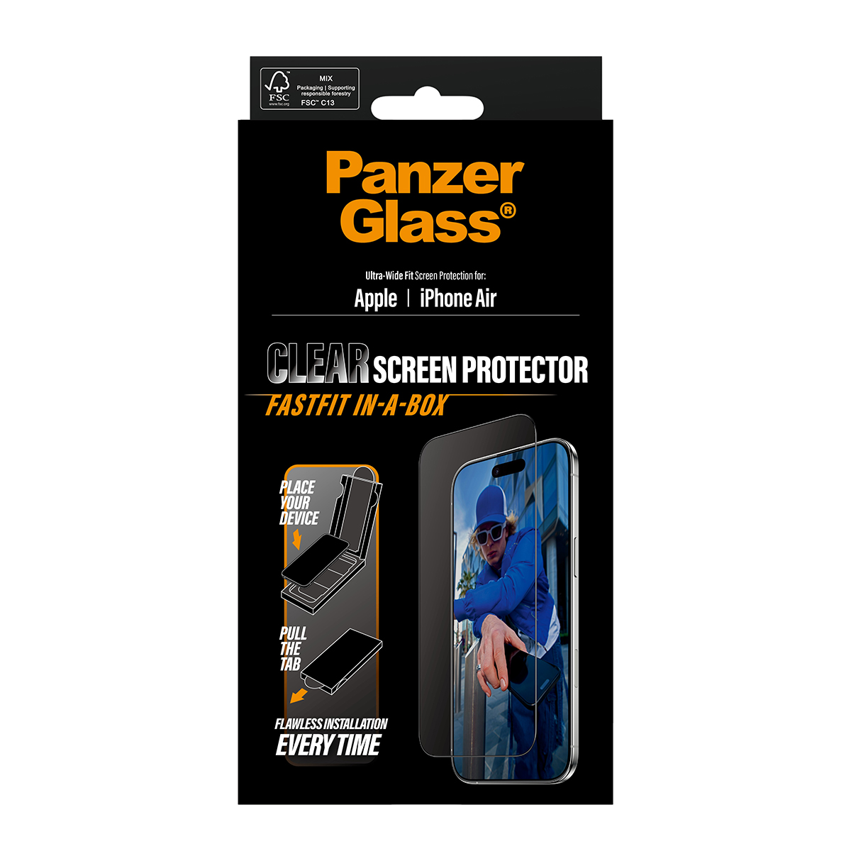 SCREEN PROTECTOR W. BLACK FRAME AIR ULTRA-WIDE FIT W. FASTFIT IN