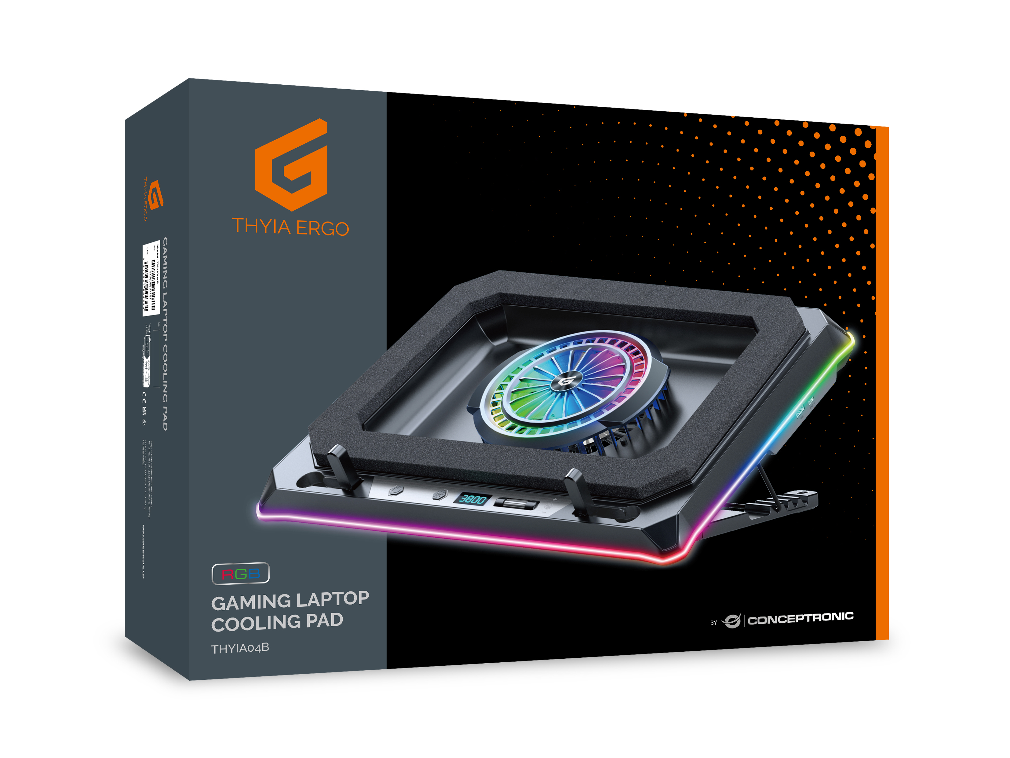 CONCEPTRONIC USB-C Laptop-Kühlpad + Handyhalter, 130mm lang