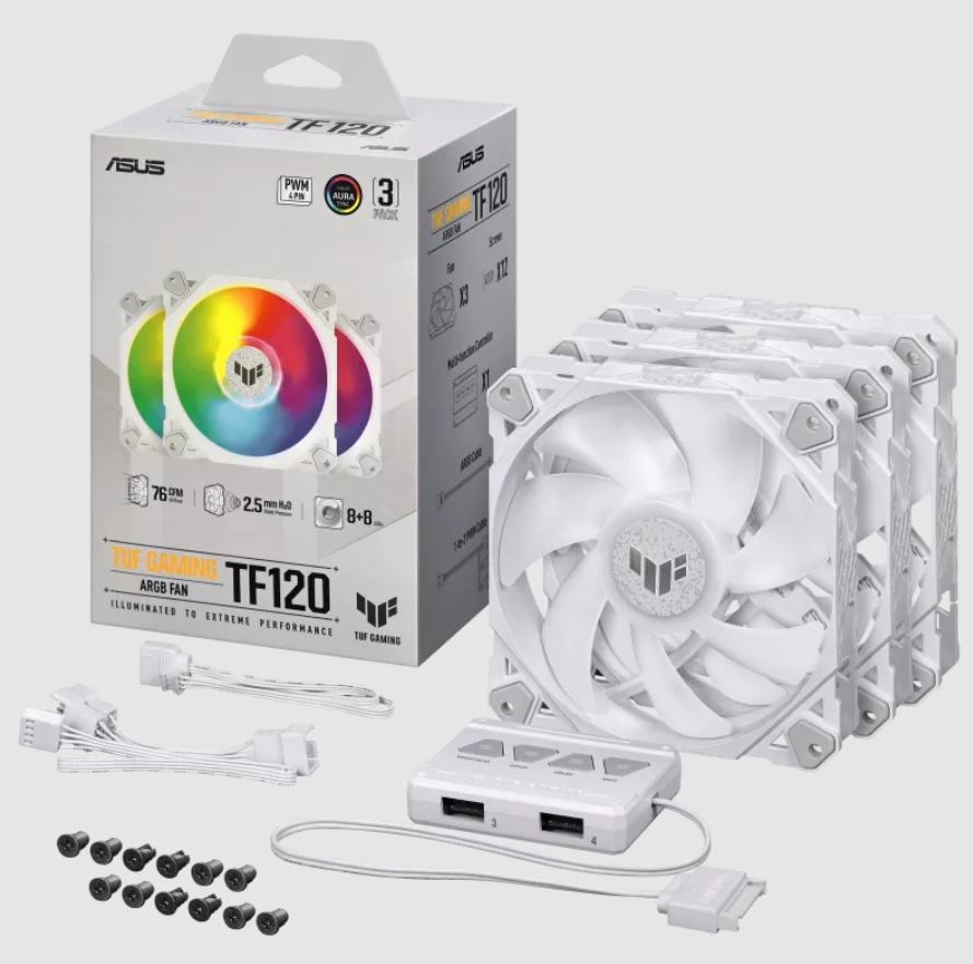 TUF Gaming TF120 ARGB-Gehäuselüfter White Edition 3IN1