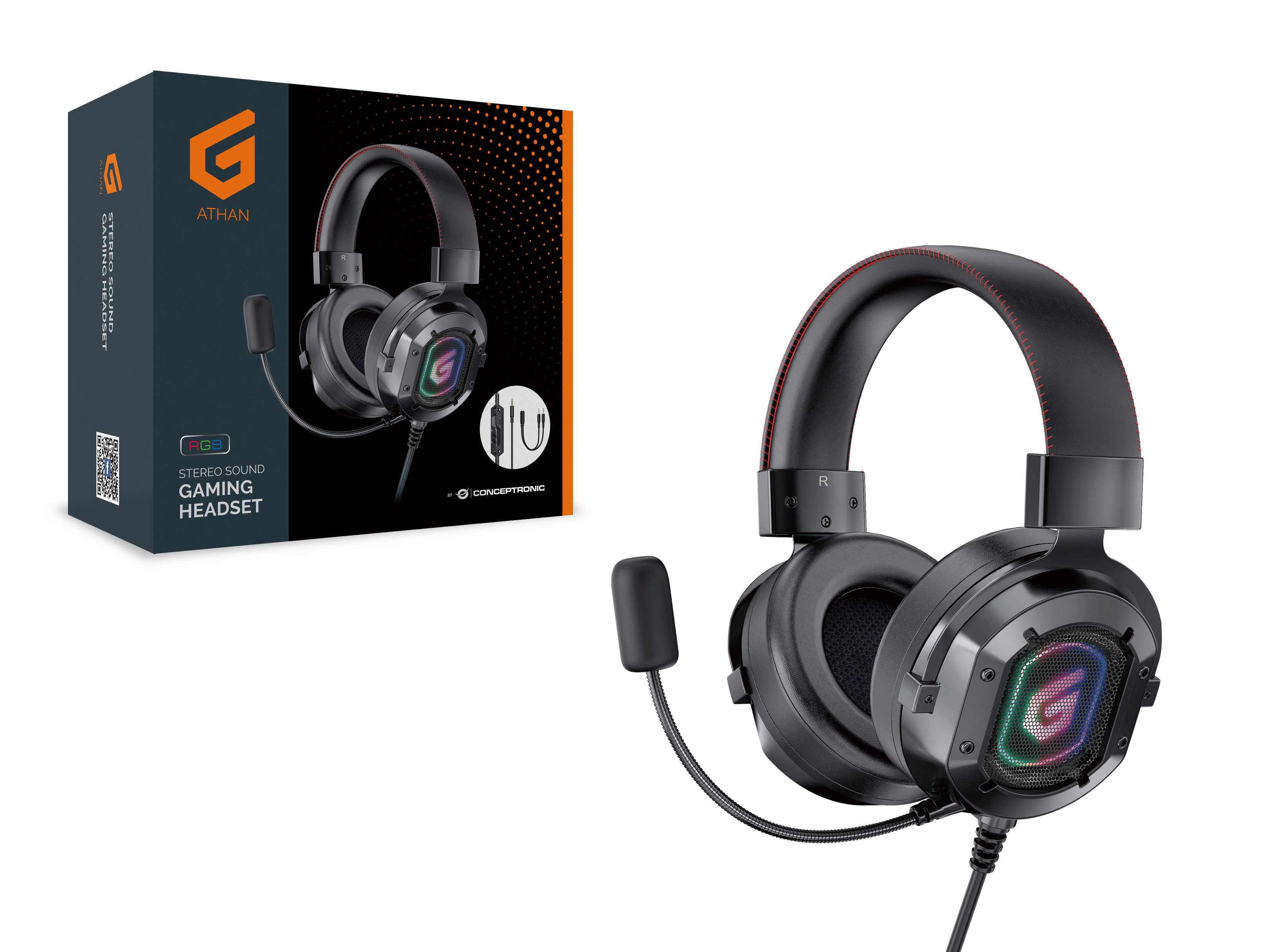 CONCEPTRONIC Headset Gaming+Split./Bedien./Mikr/RGB 2.20m sw