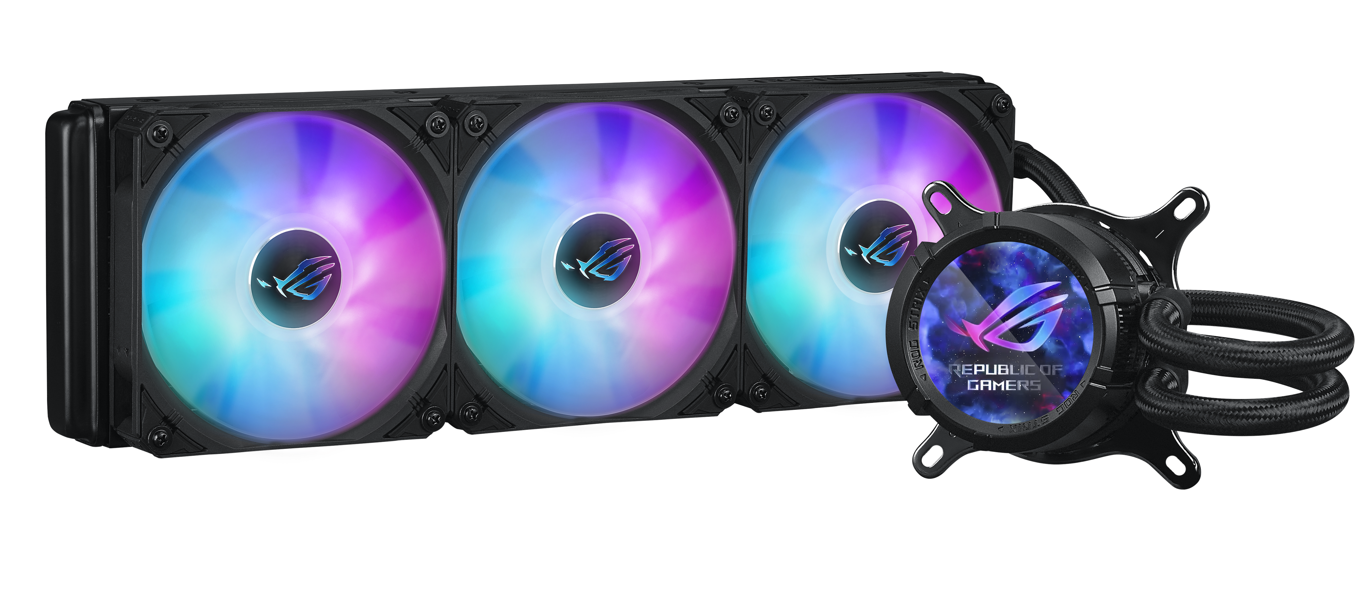 ASUS ROG Strix LC III ARGB LCD all-in-one CPU liquid cooler with 2.1 IPS LCD Aseteks new Gen7 v2 pump and premium ROG ARGB fans