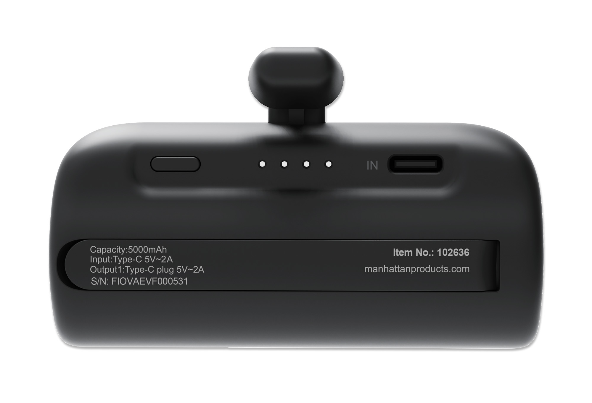 MANHATTAN Powerbank 5000 mAh mit integriertem USB-C-Stecker 10W zur Nutzung als Handyhalterung mit Ladefunktion schwarz